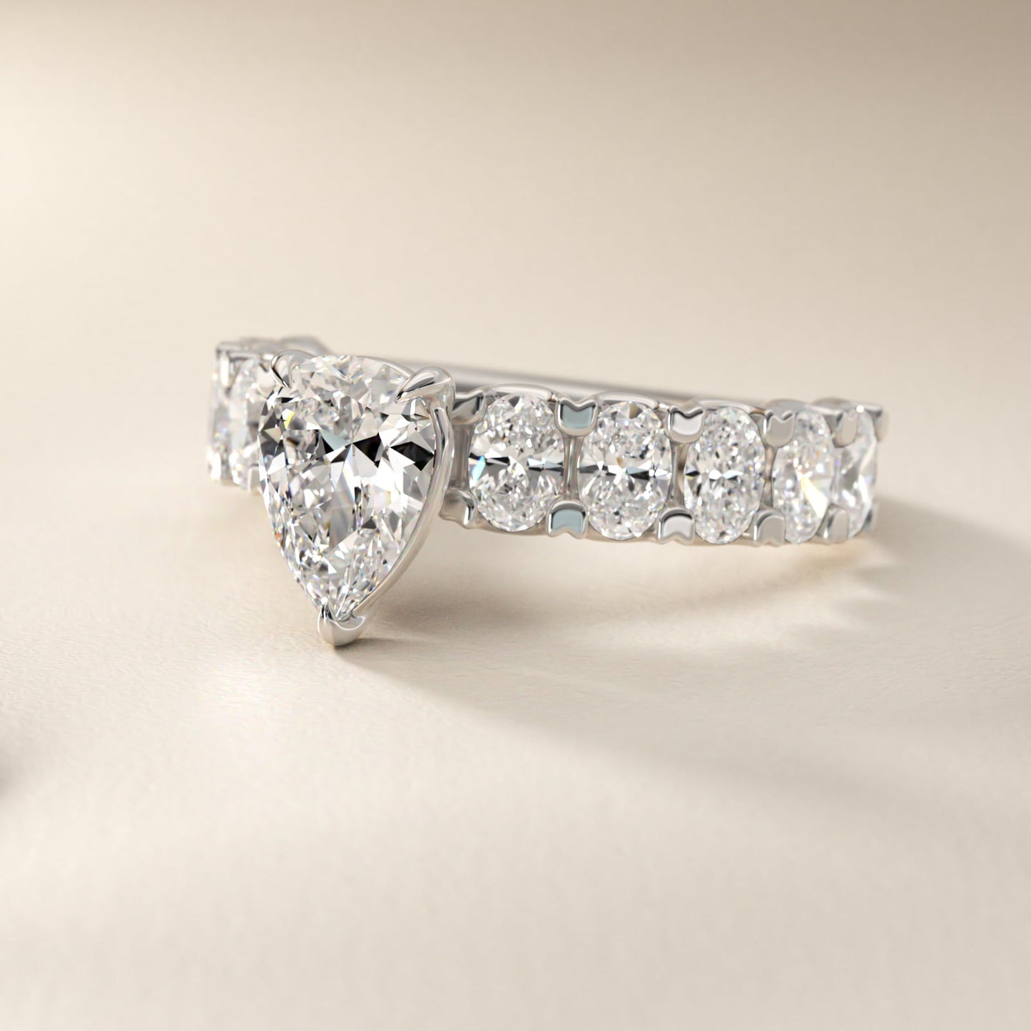 Oval-Cut Diamond Engagement Ring in 14k White Gold - Pear Center