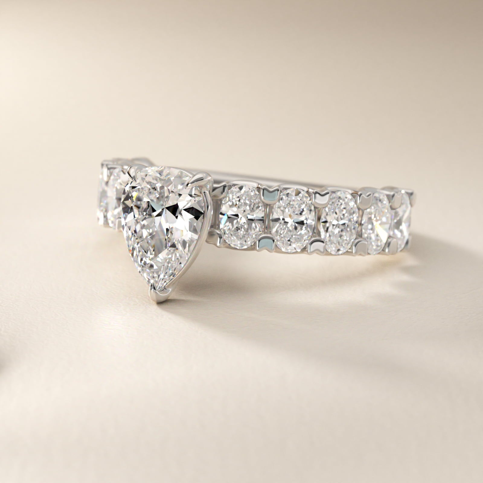 Oval-Cut Diamond Engagement Ring in 14k White Gold - Pear Center