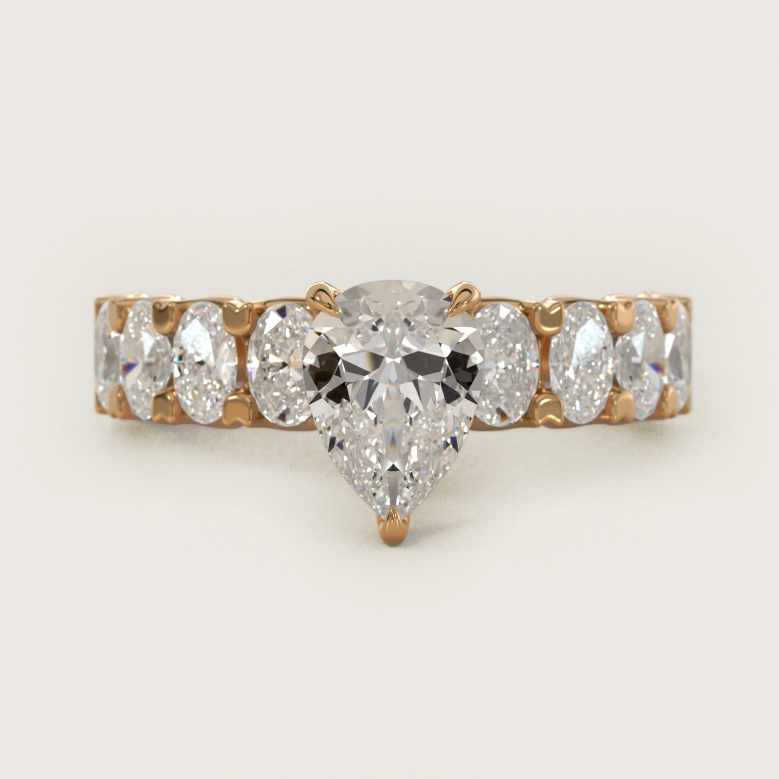 Oval-Cut Diamond Engagement Ring in 18k Yellow Gold - Pear Center
