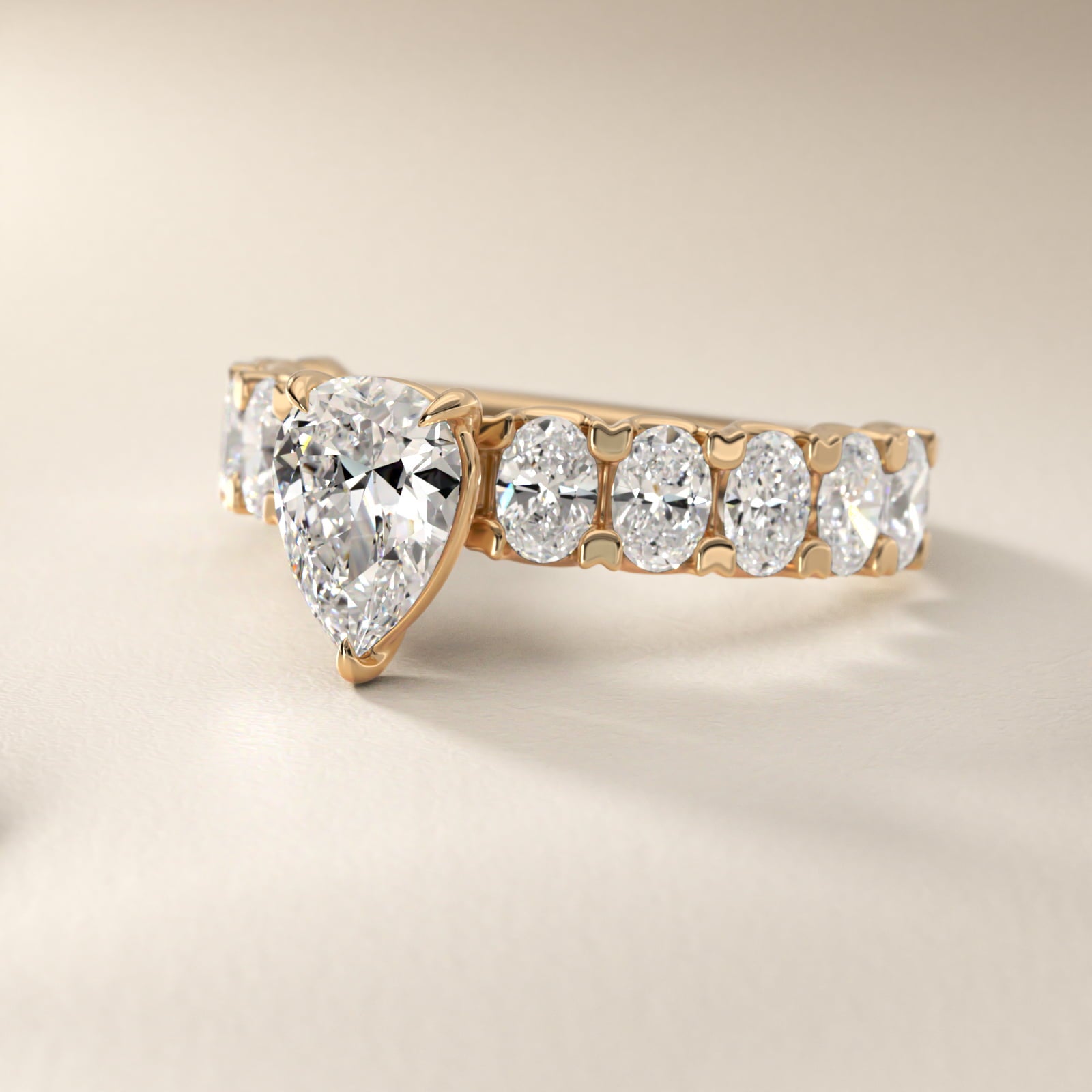 Oval-Cut Diamond Engagement Ring in 14k Yellow Gold - Pear Center