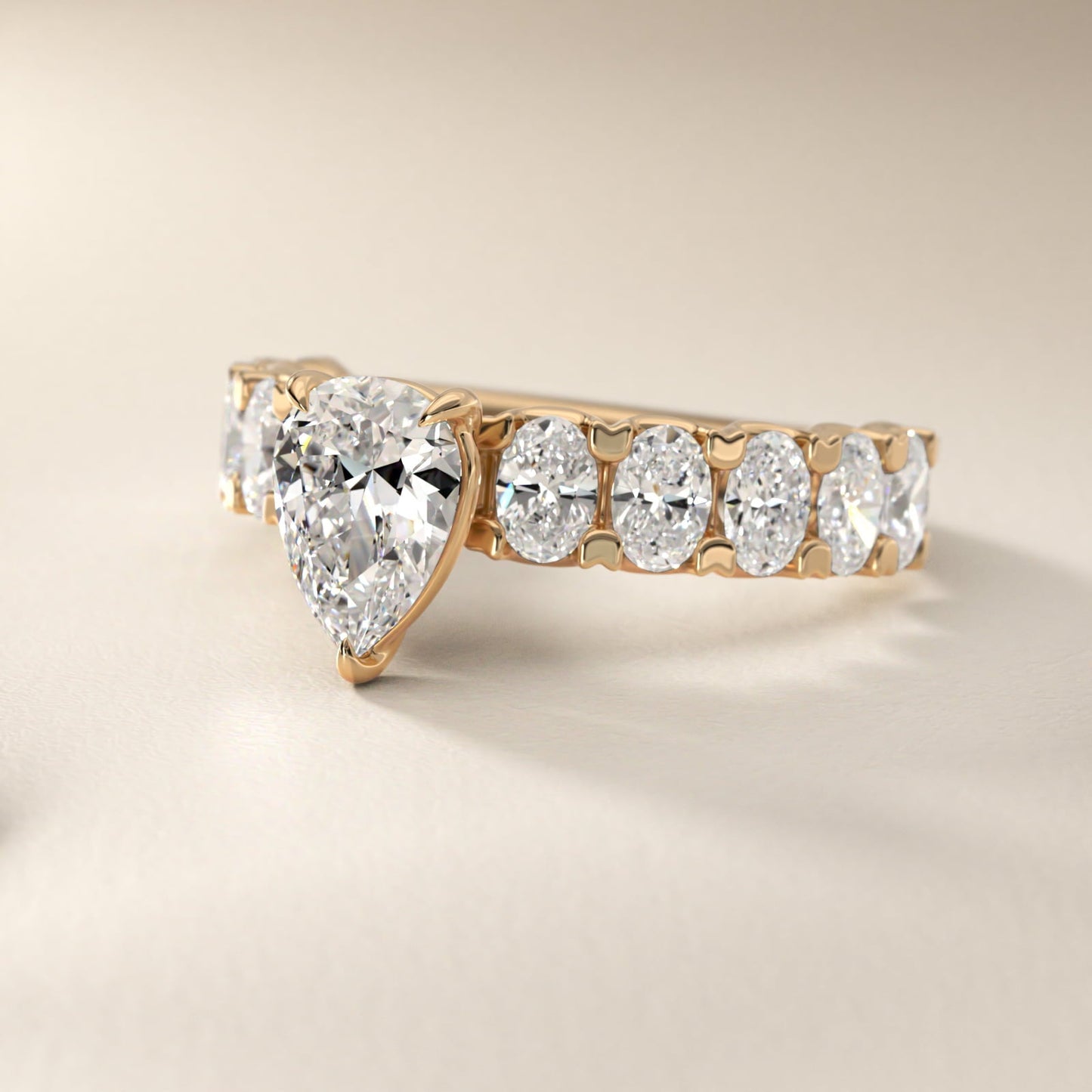 Oval-Cut Diamond Engagement Ring in 18k Yellow Gold - Pear Center