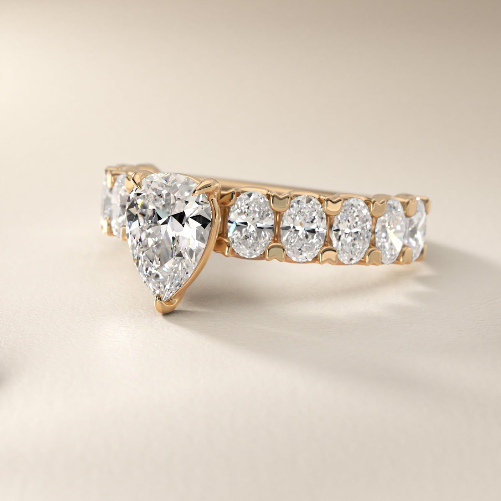 Oval-Cut Diamond Engagement Ring in 18k Yellow Gold - Pear Center