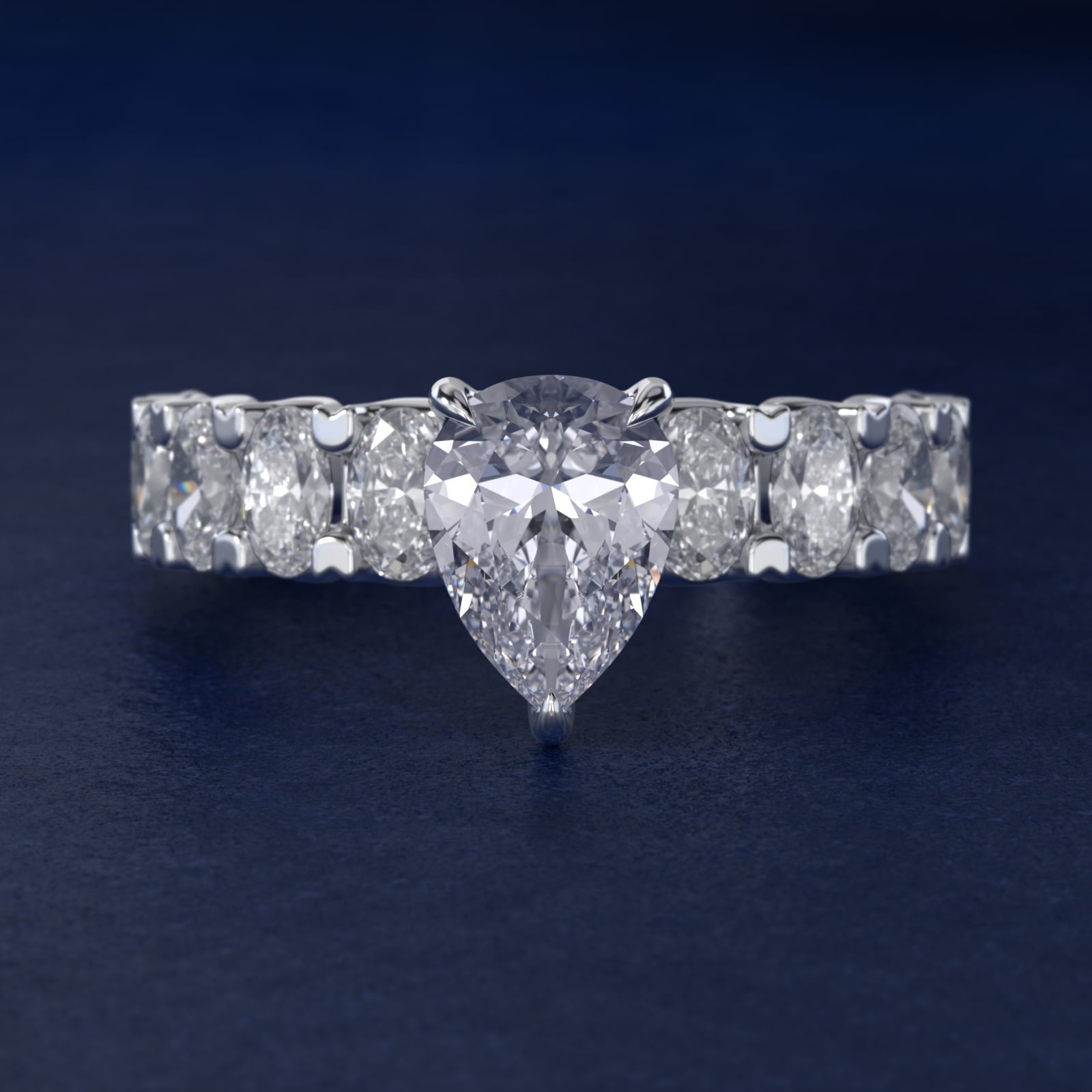 Oval-Cut Diamond Engagement Ring in Platinum - Pear Center