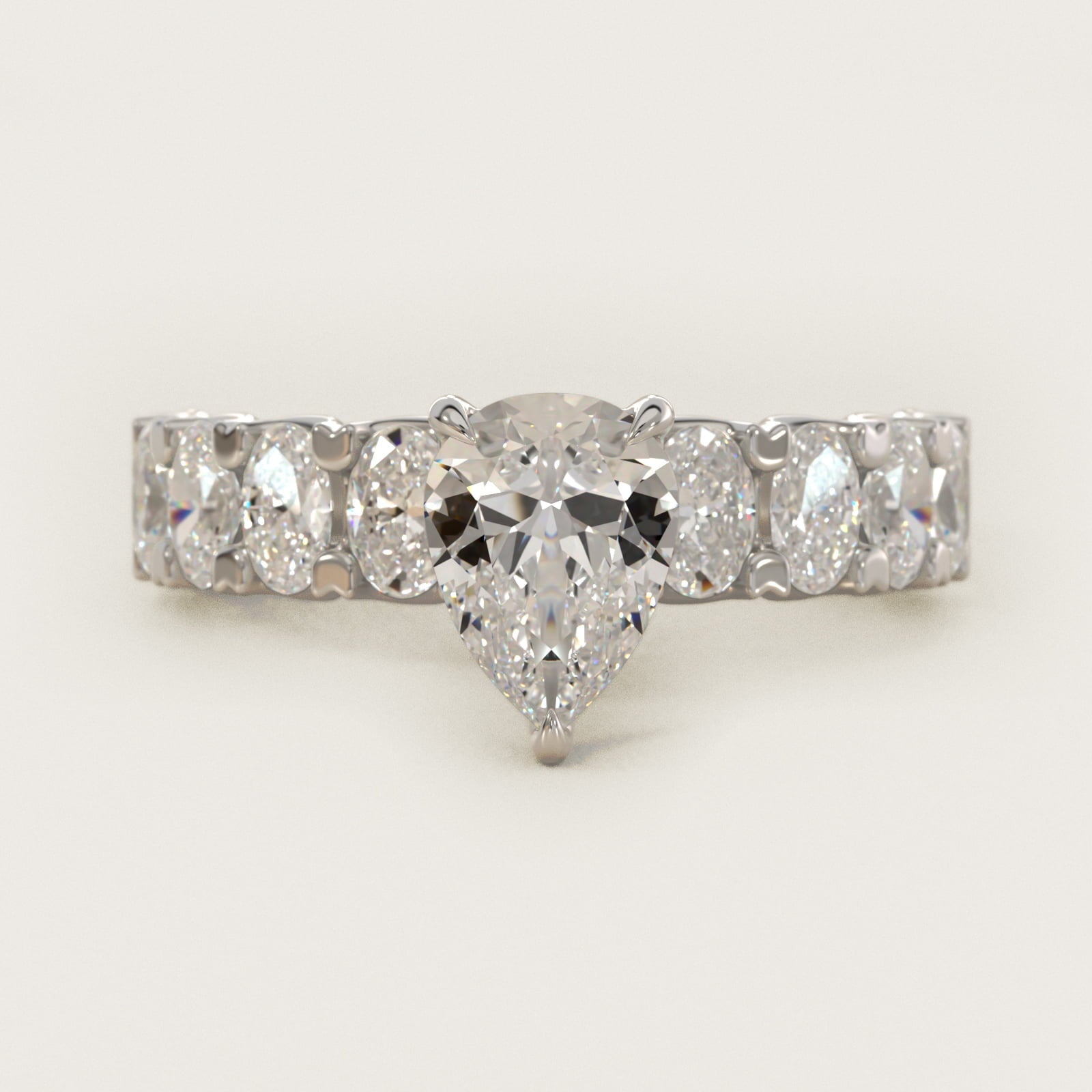 Oval-Cut Diamond Engagement Ring in Platinum - Pear Center