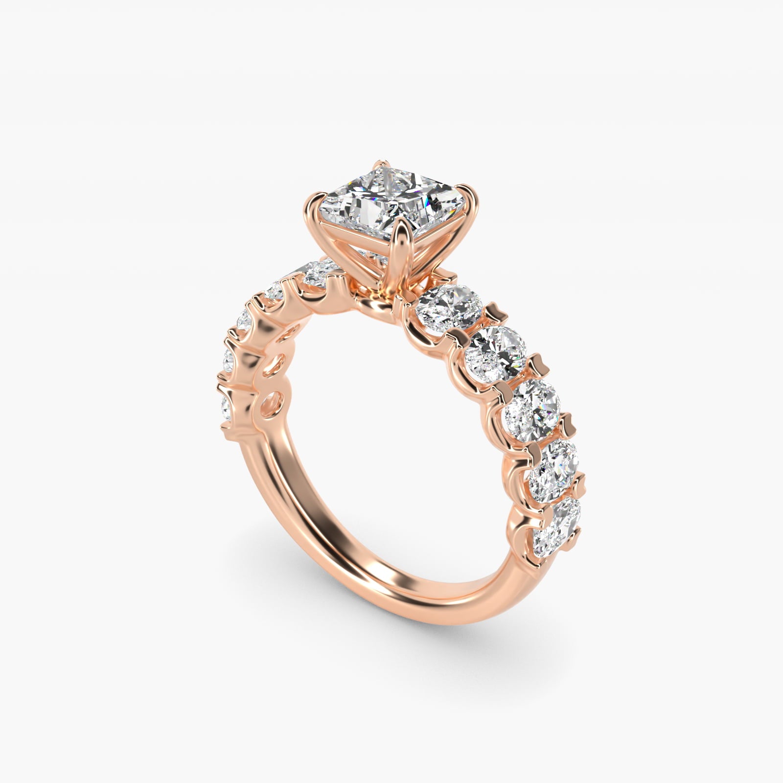Oval-Cut Diamond Engagement Ring in 14k Rose Gold - Princess Center