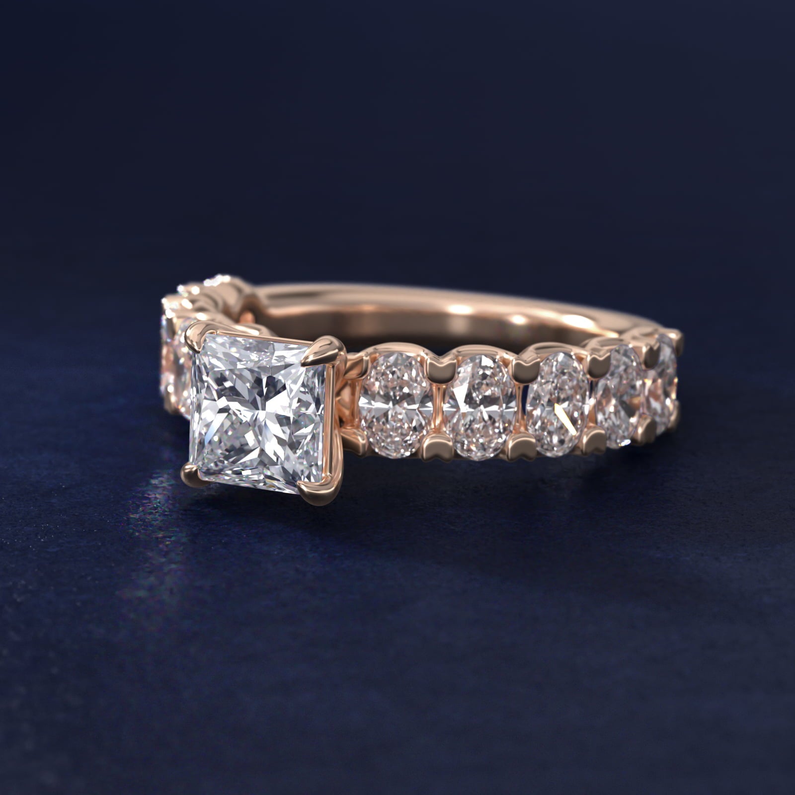 Oval-Cut Diamond Engagement Ring in 14k Rose Gold - Princess Center