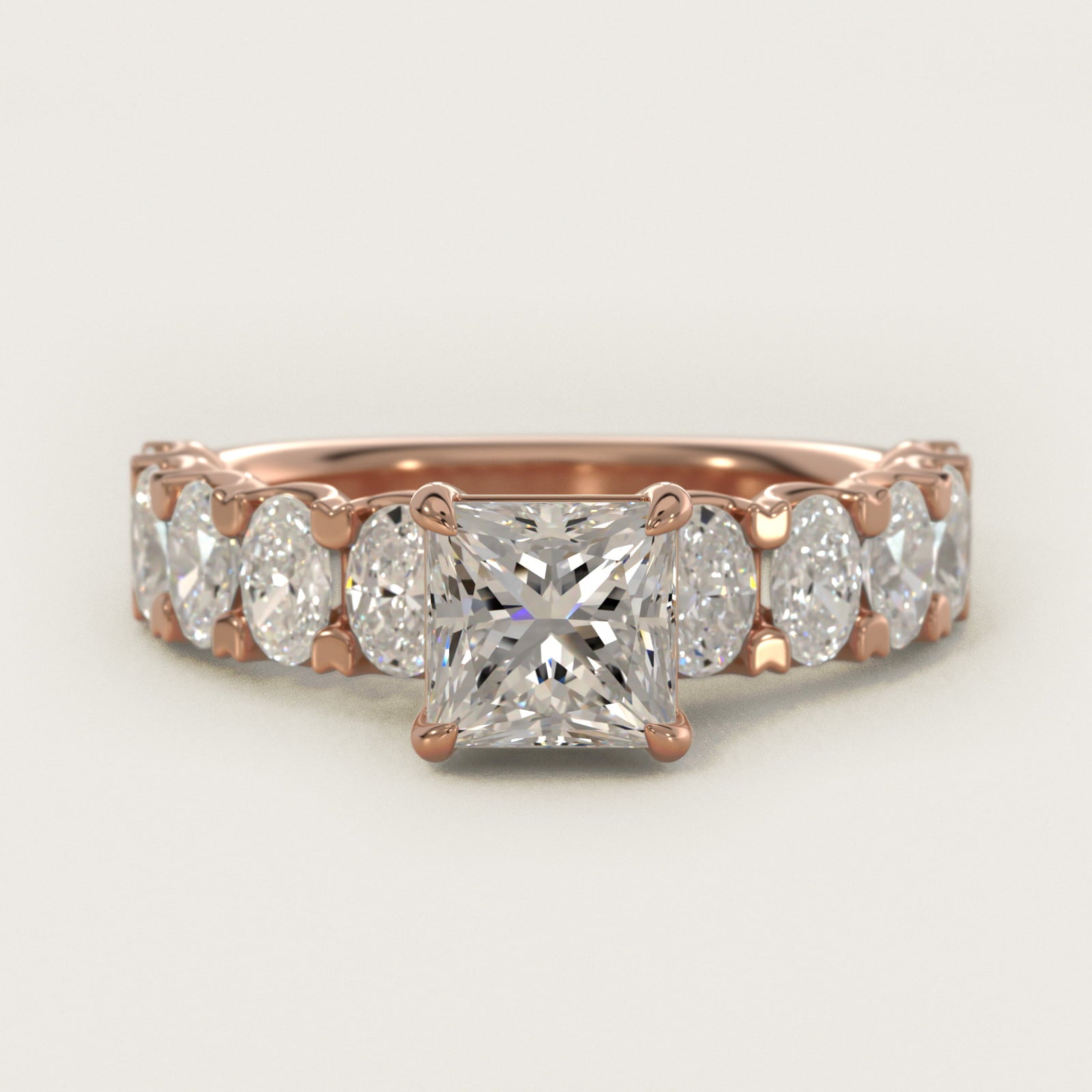 Oval-Cut Diamond Engagement Ring in 14k Rose Gold - Princess Center