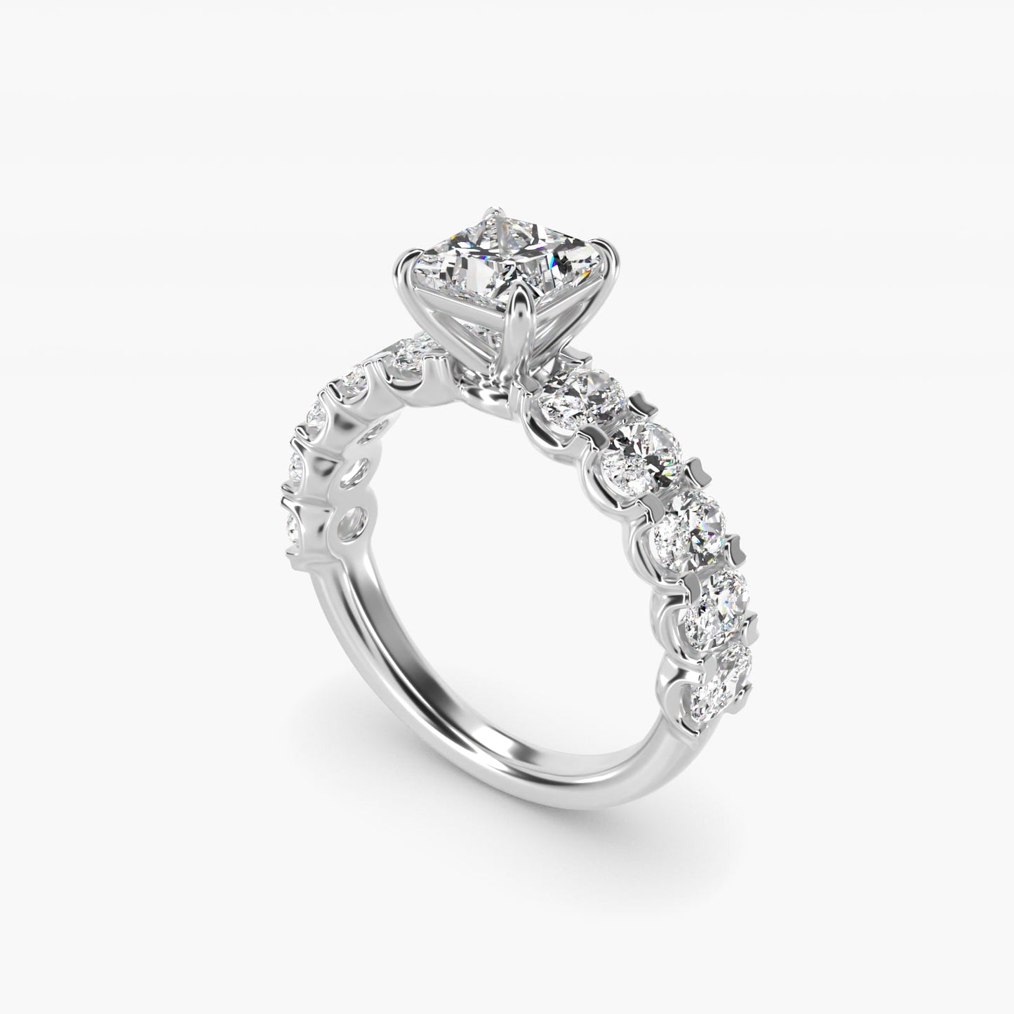 Oval-Cut Diamond Engagement Ring in 14k White Gold - Princess Center