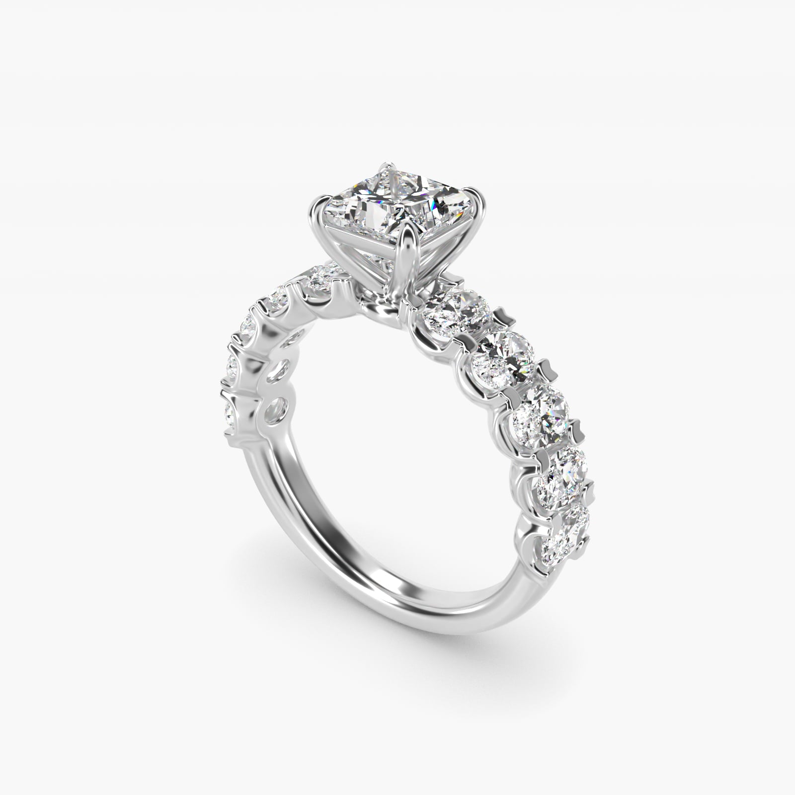 Oval-Cut Diamond Engagement Ring in 14k White Gold - Princess Center