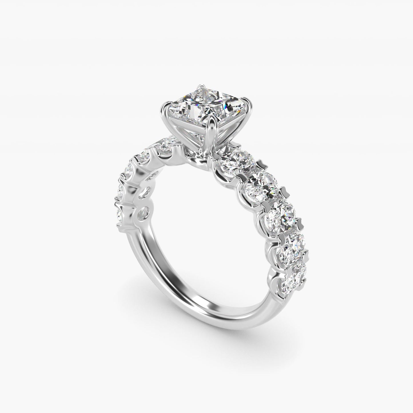 Oval-Cut Diamond Engagement Ring in 18k White Gold - Princess Center