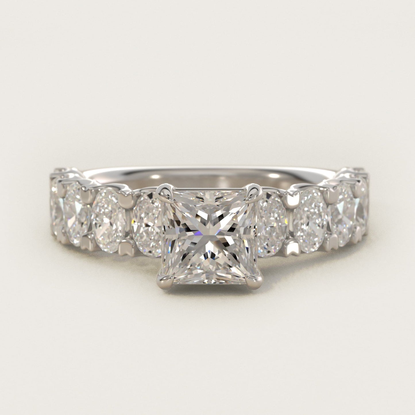 Oval-Cut Diamond Engagement Ring in 18k White Gold - Princess Center
