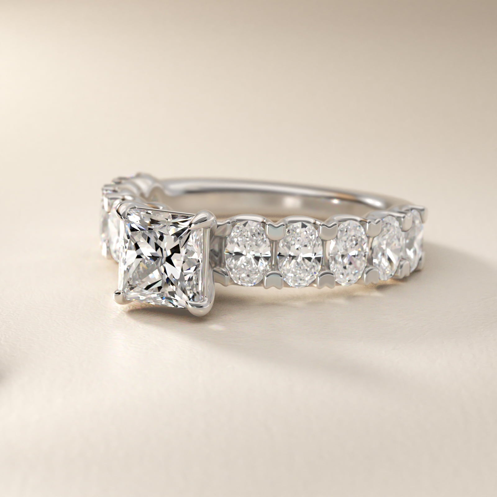 Oval-Cut Diamond Engagement Ring in 14k White Gold - Princess Center
