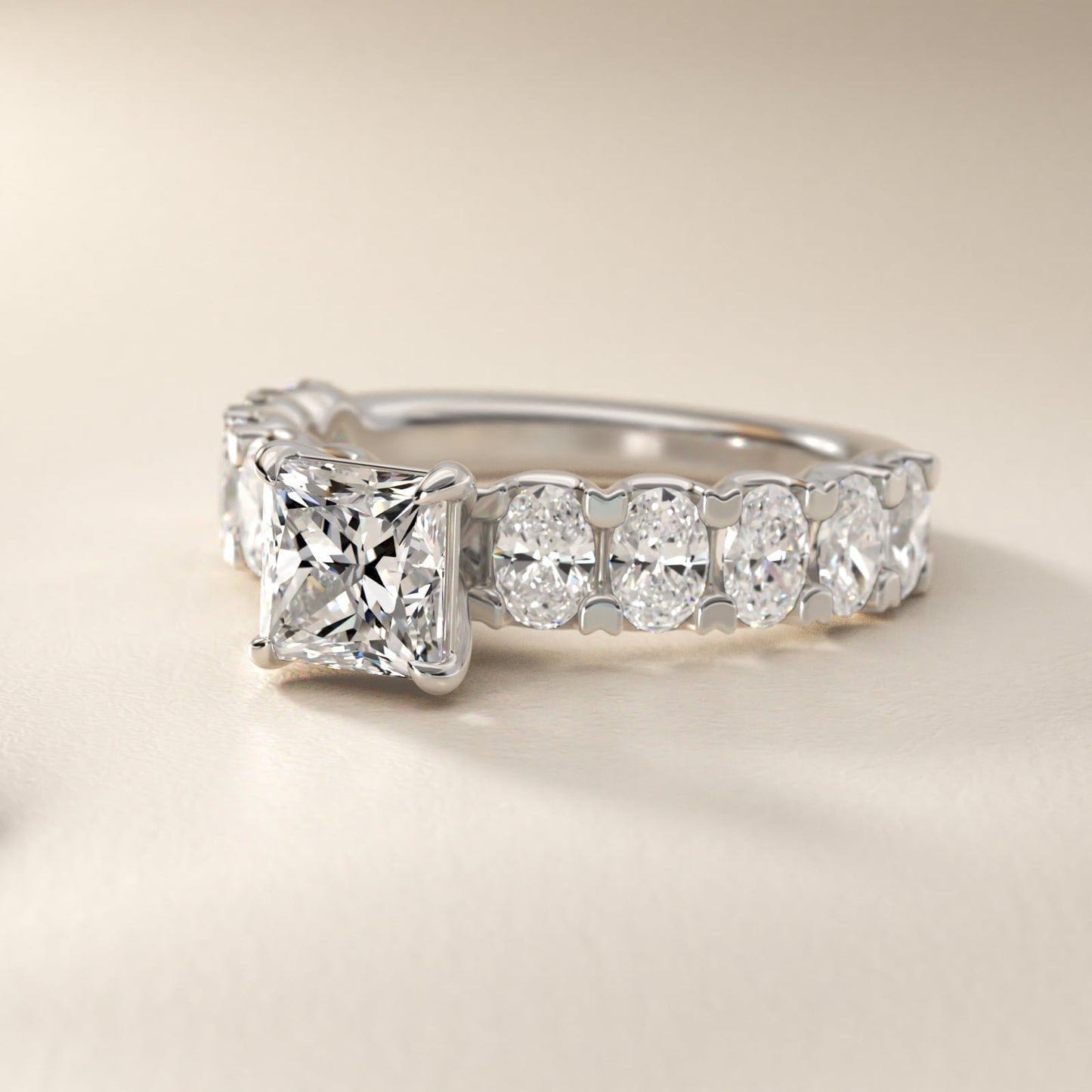 Oval-Cut Diamond Engagement Ring in 18k White Gold - Princess Center