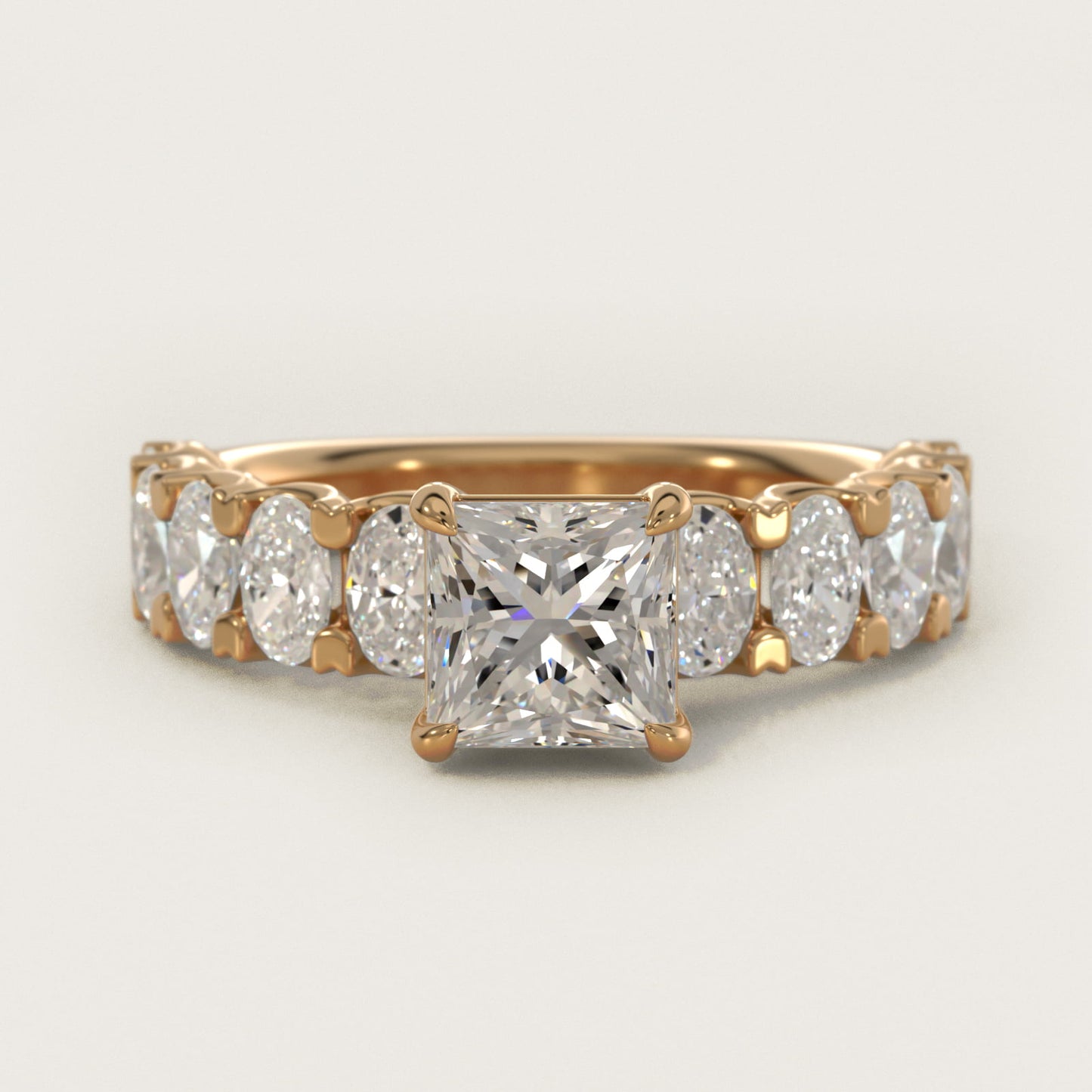 Oval-Cut Diamond Engagement Ring in 14k Yellow Gold - Princess Center