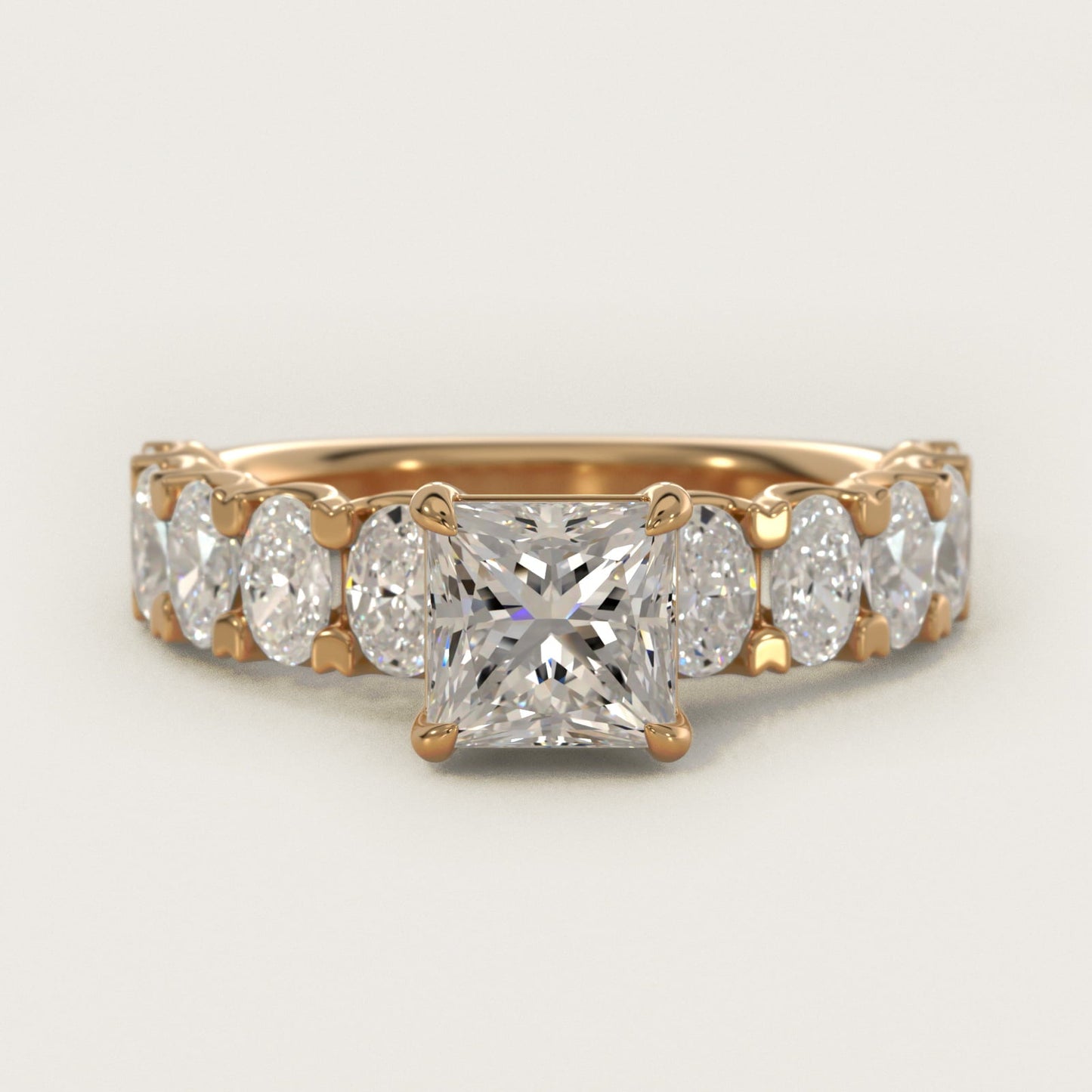 Oval-Cut Diamond Engagement Ring in 18k Yellow Gold - Princess Center