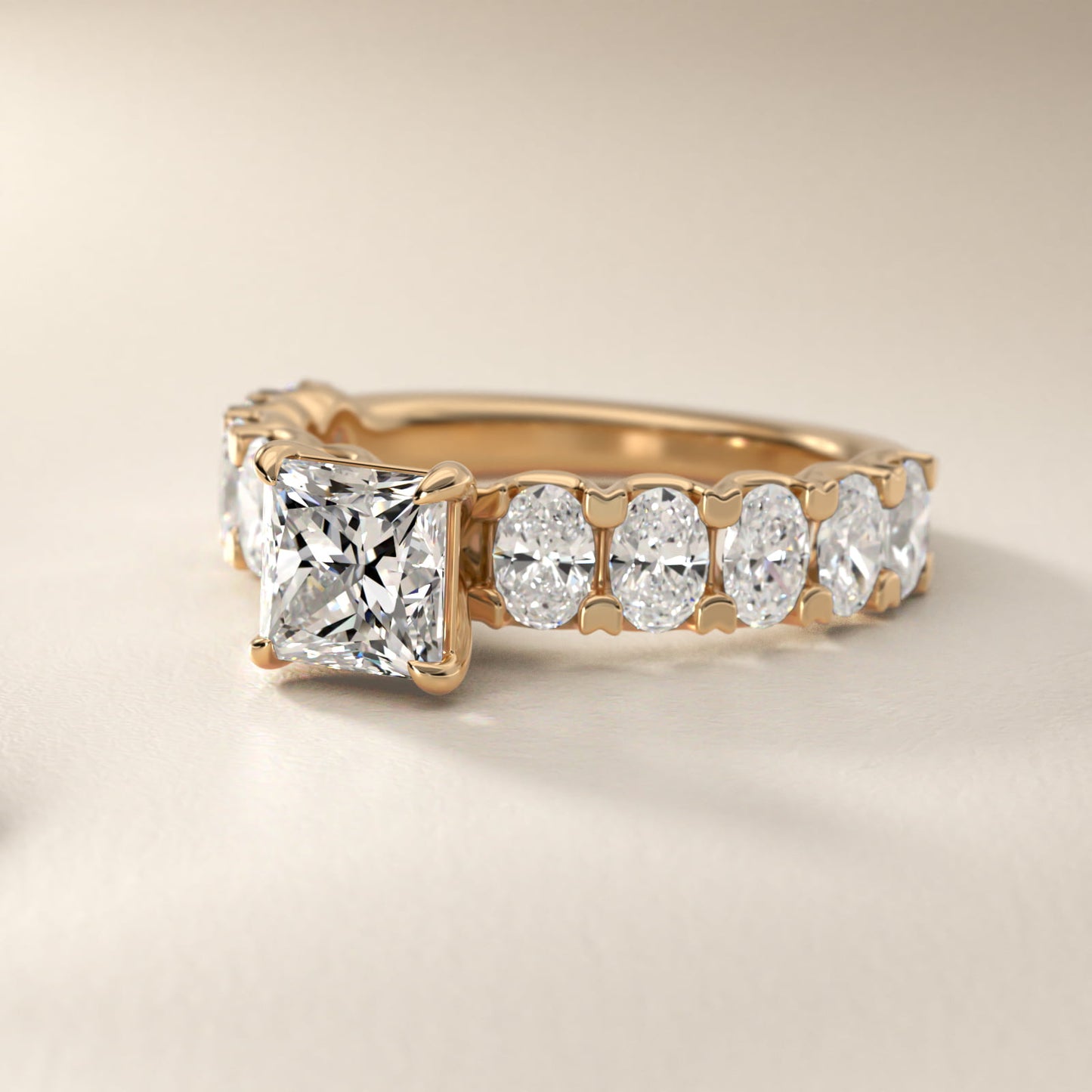 Oval-Cut Diamond Engagement Ring in 14k Yellow Gold - Princess Center