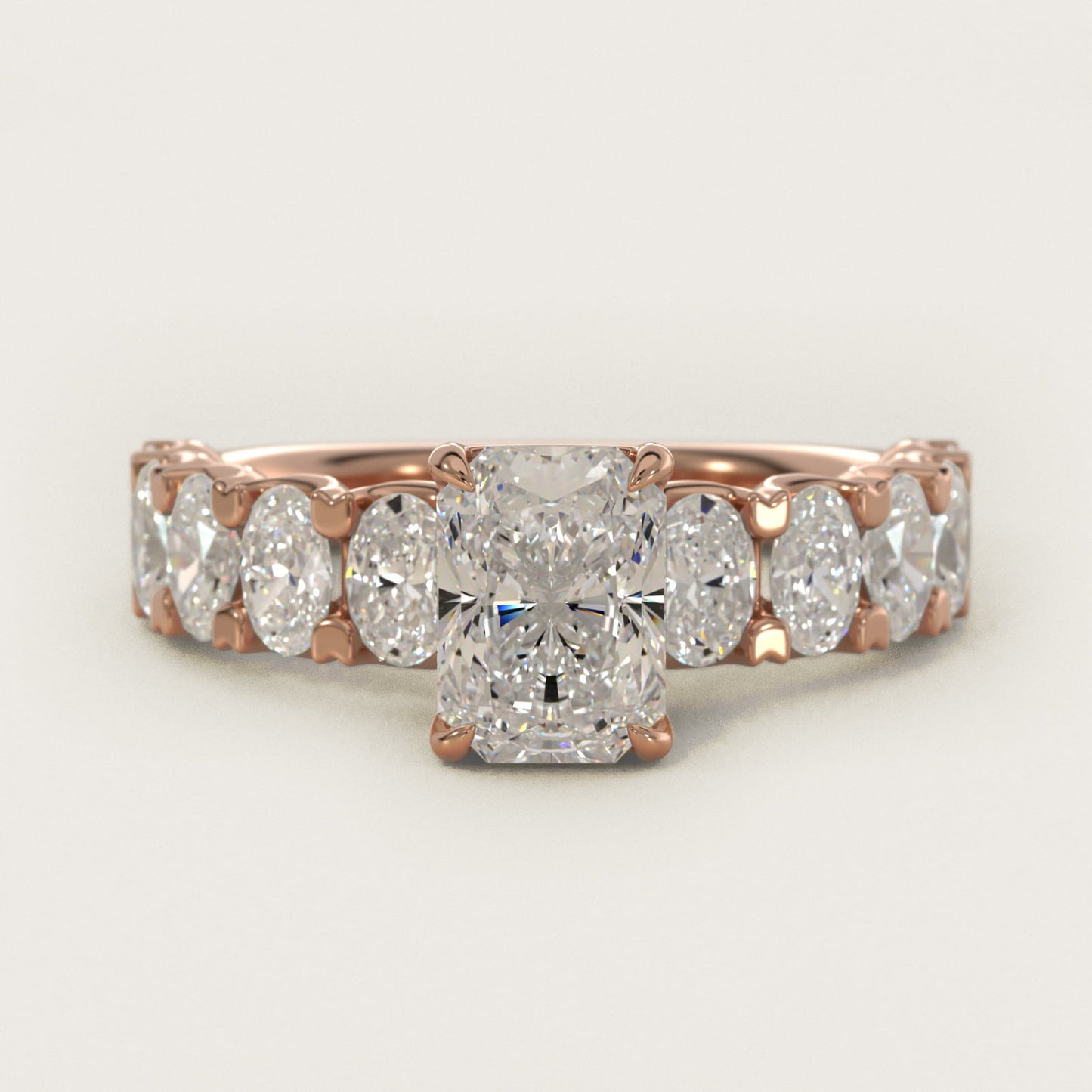 Oval-Cut Diamond Engagement Ring in 14k Rose Gold - Radiant Center