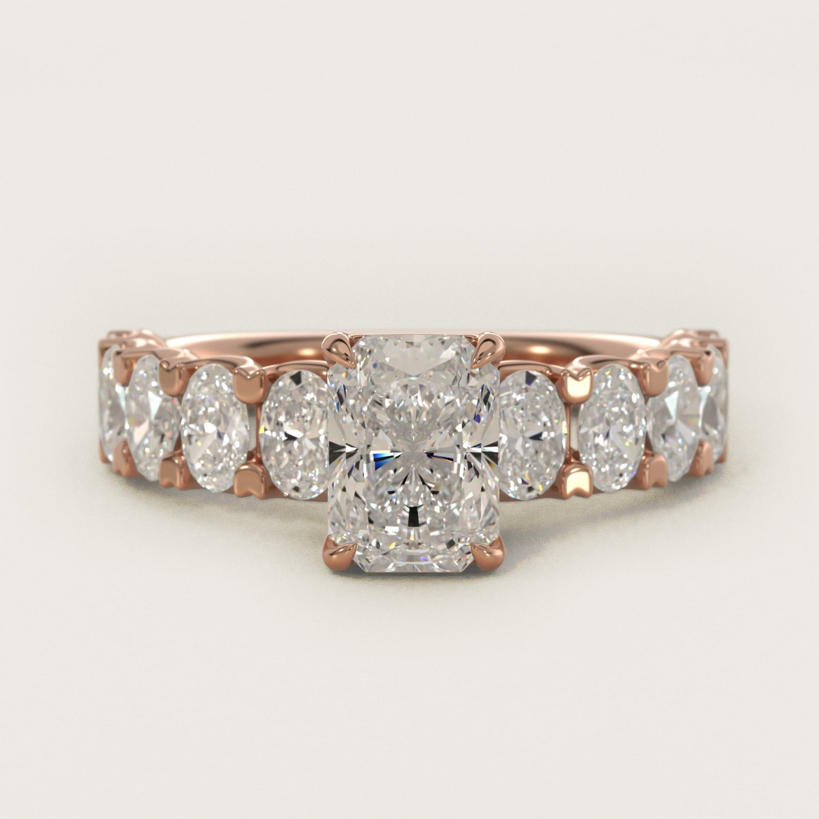 Oval-Cut Diamond Engagement Ring in 18k Rose Gold - Radiant Center