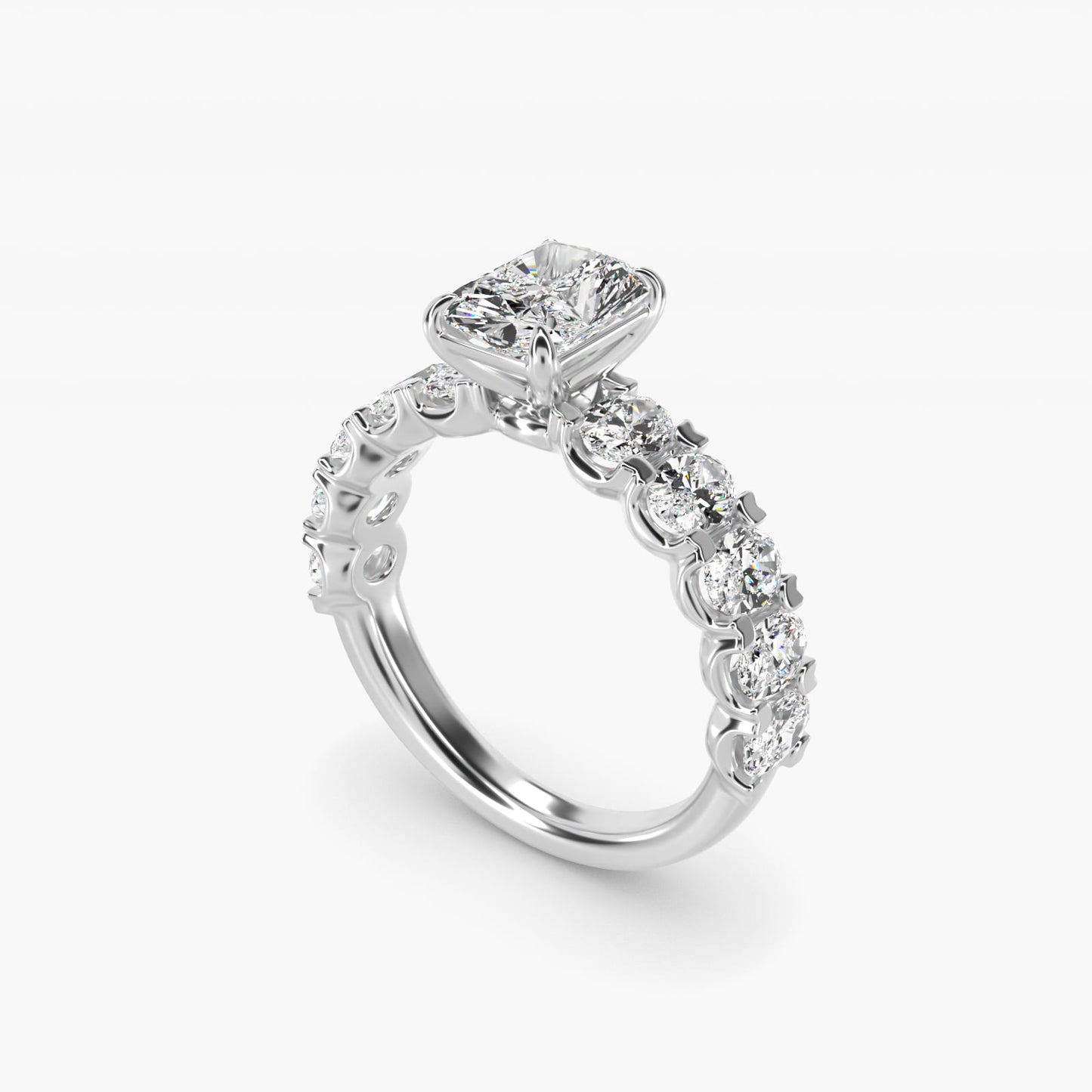 Oval-Cut Diamond Engagement Ring in 14k White Gold - Radiant Center