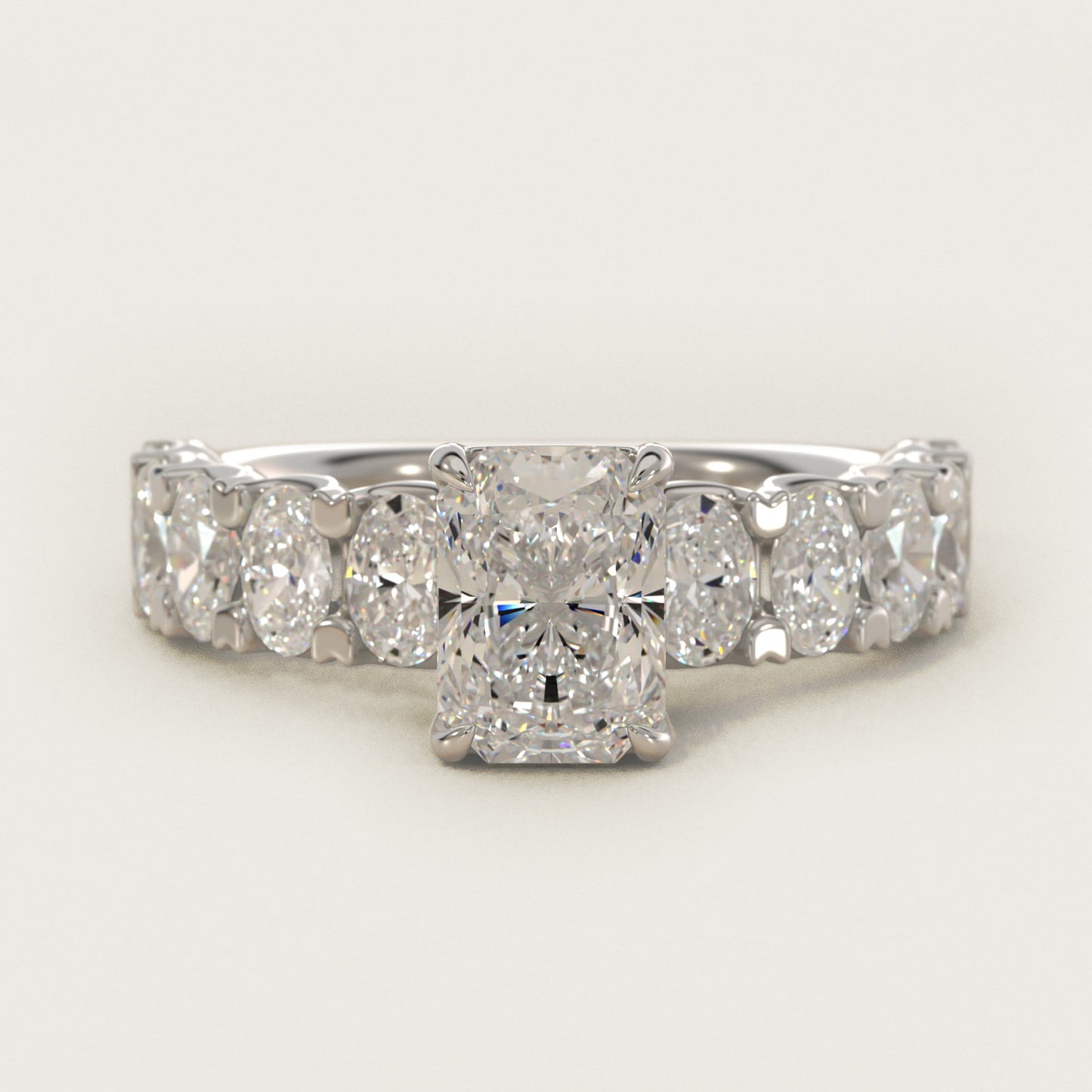 Oval-Cut Diamond Engagement Ring in 14k White Gold - Radiant Center