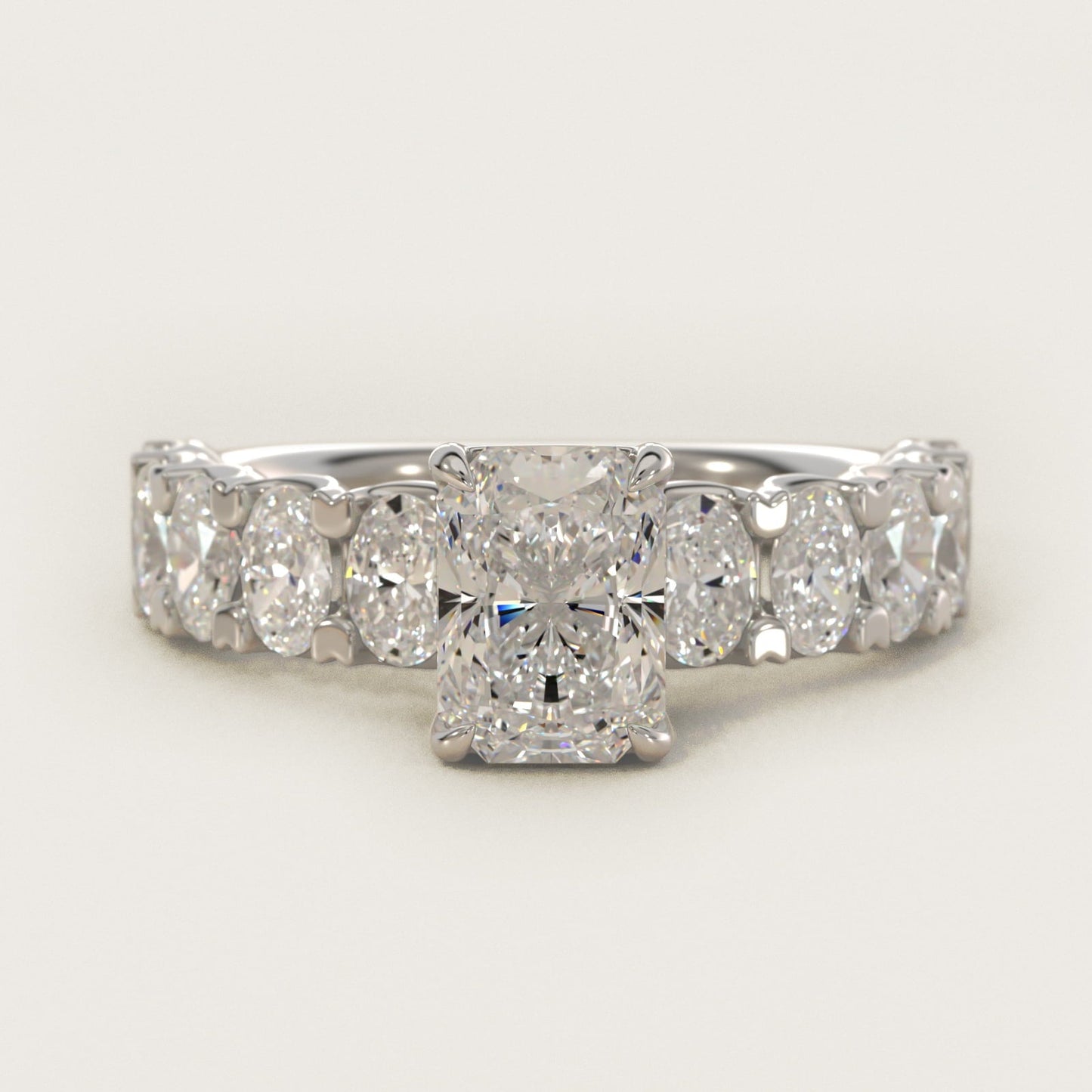 Oval-Cut Diamond Engagement Ring in 18k White Gold - Radiant Center