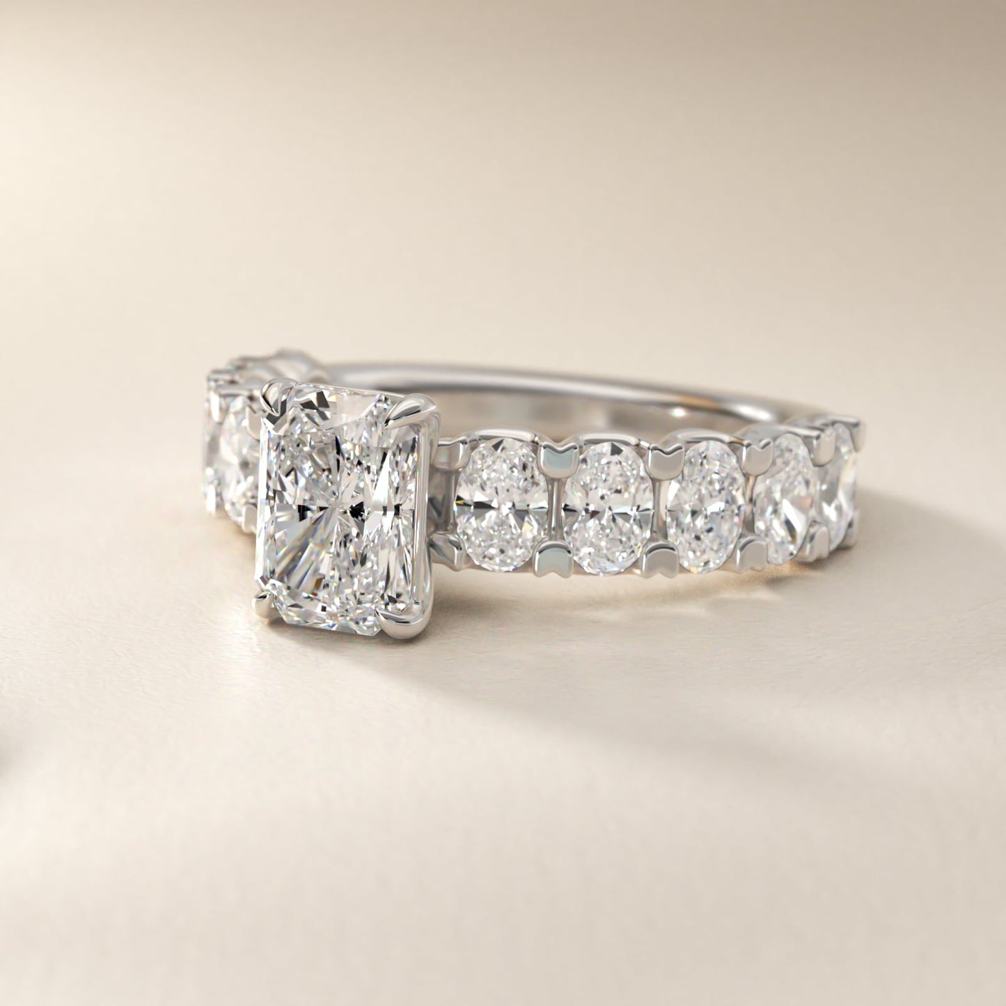 Oval-Cut Diamond Engagement Ring in 14k White Gold - Radiant Center