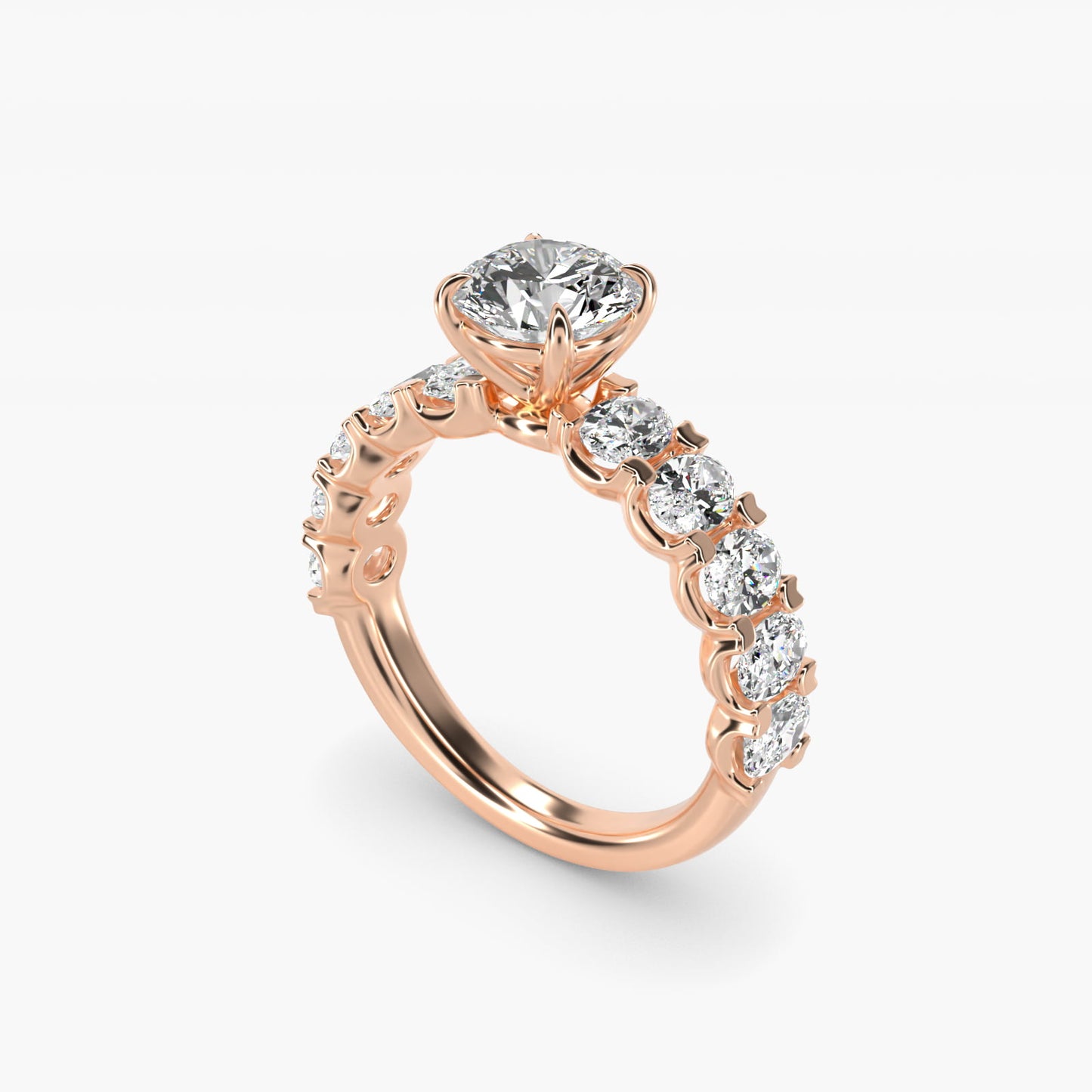 Oval-Cut Diamond Engagement Ring in 14k Rose Gold - Round Center