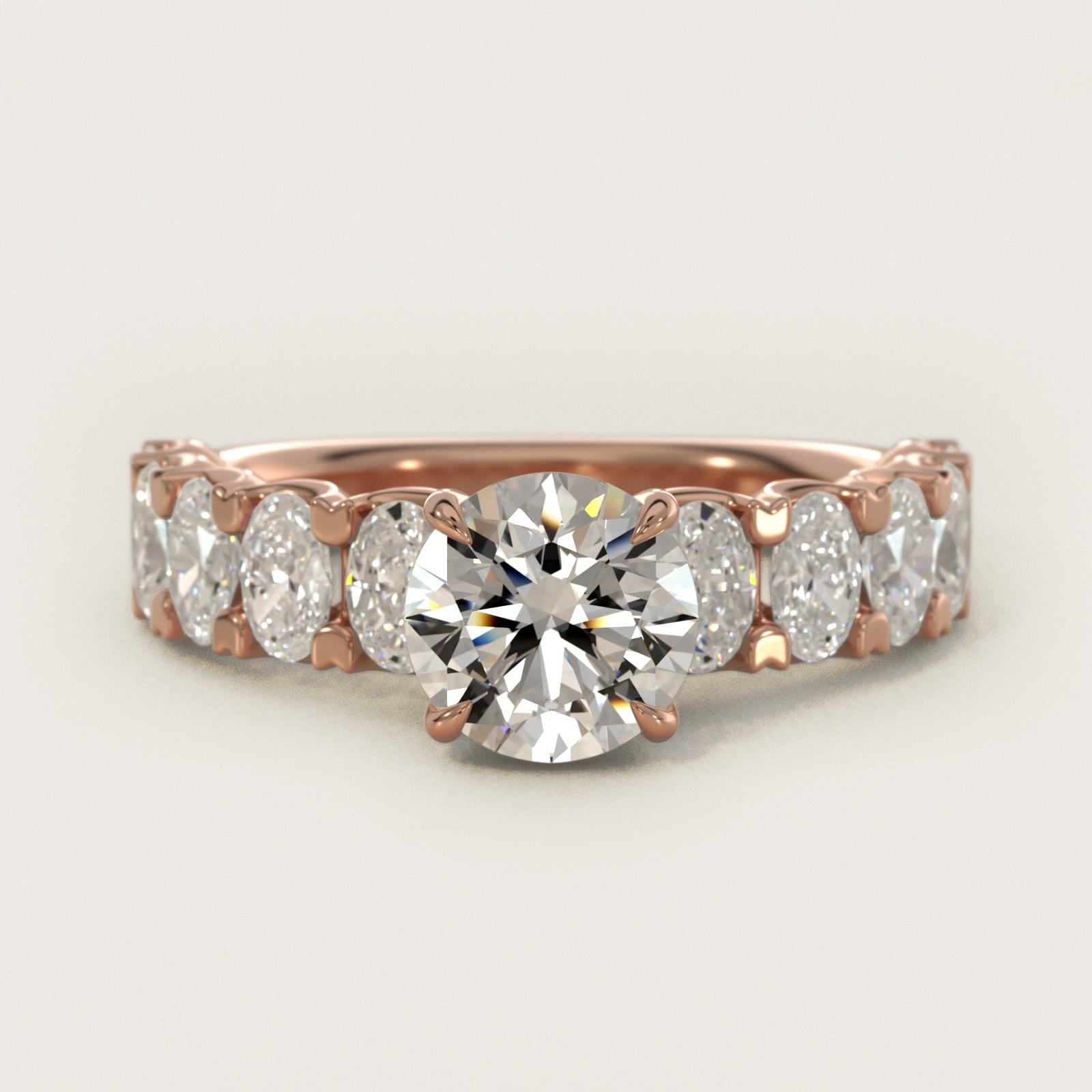 Oval-Cut Diamond Engagement Ring in 14k Rose Gold - Round Center