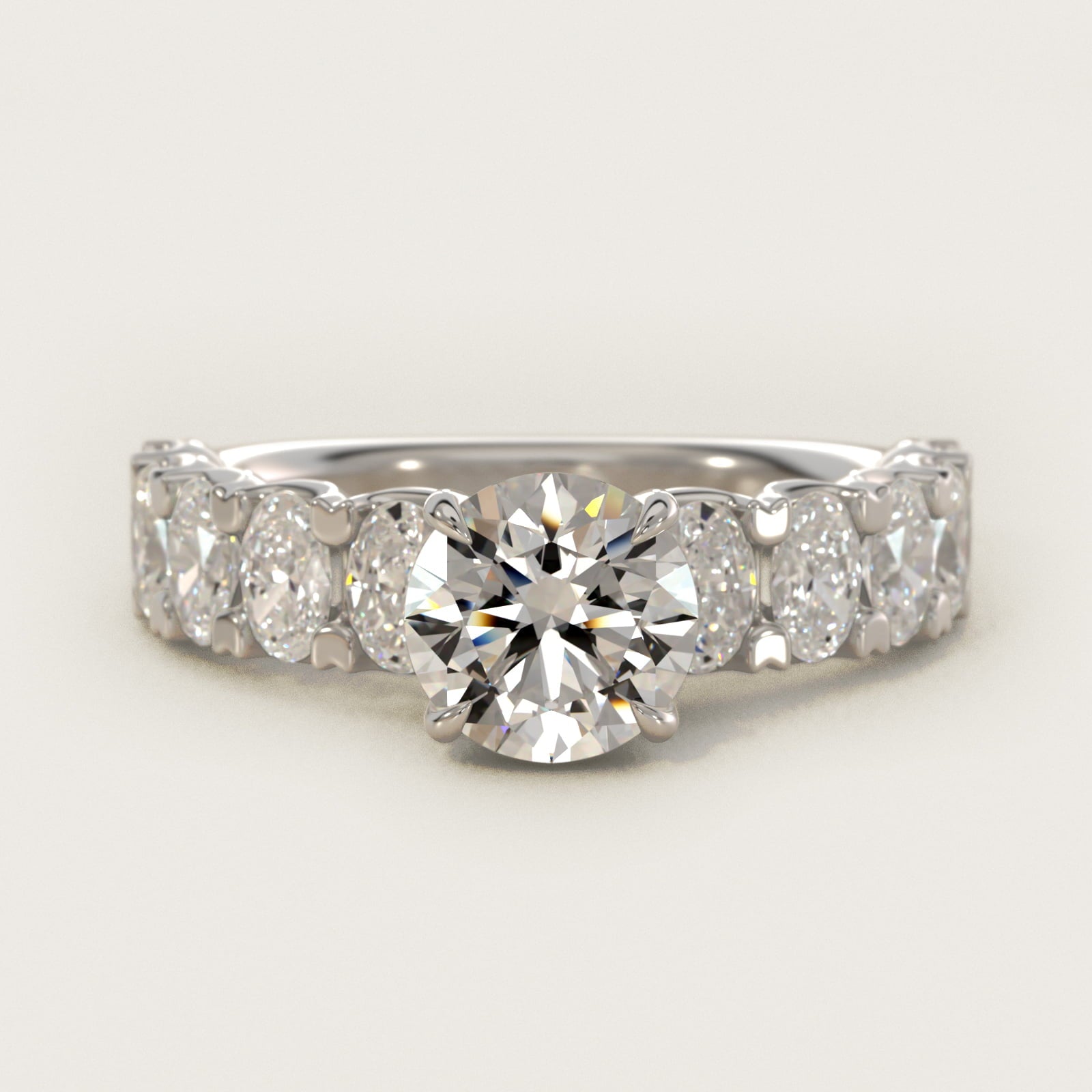 Oval-Cut Diamond Engagement Ring in 14k White Gold - Round Center