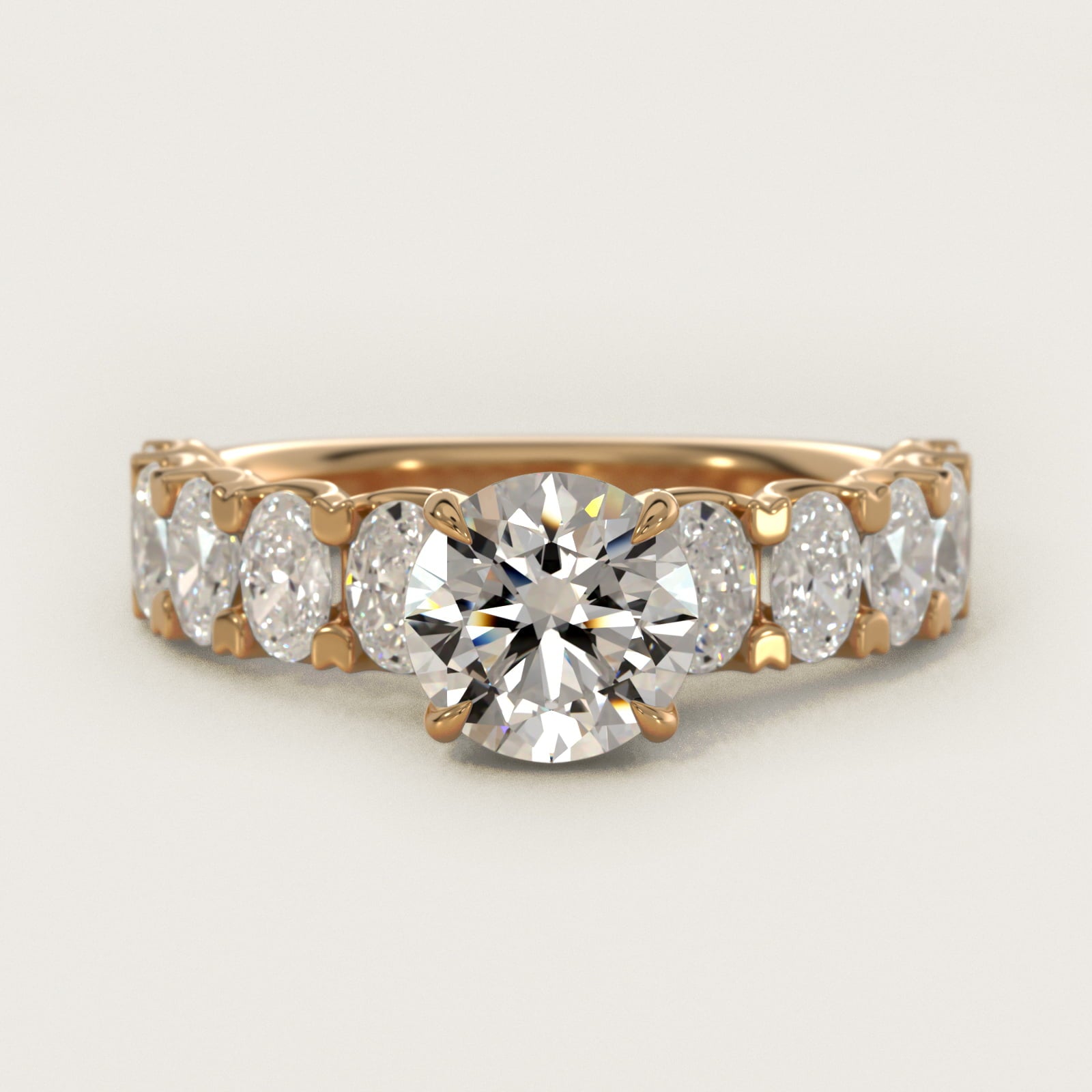 Oval-Cut Diamond Engagement Ring in 14k Yellow Gold - Round Center