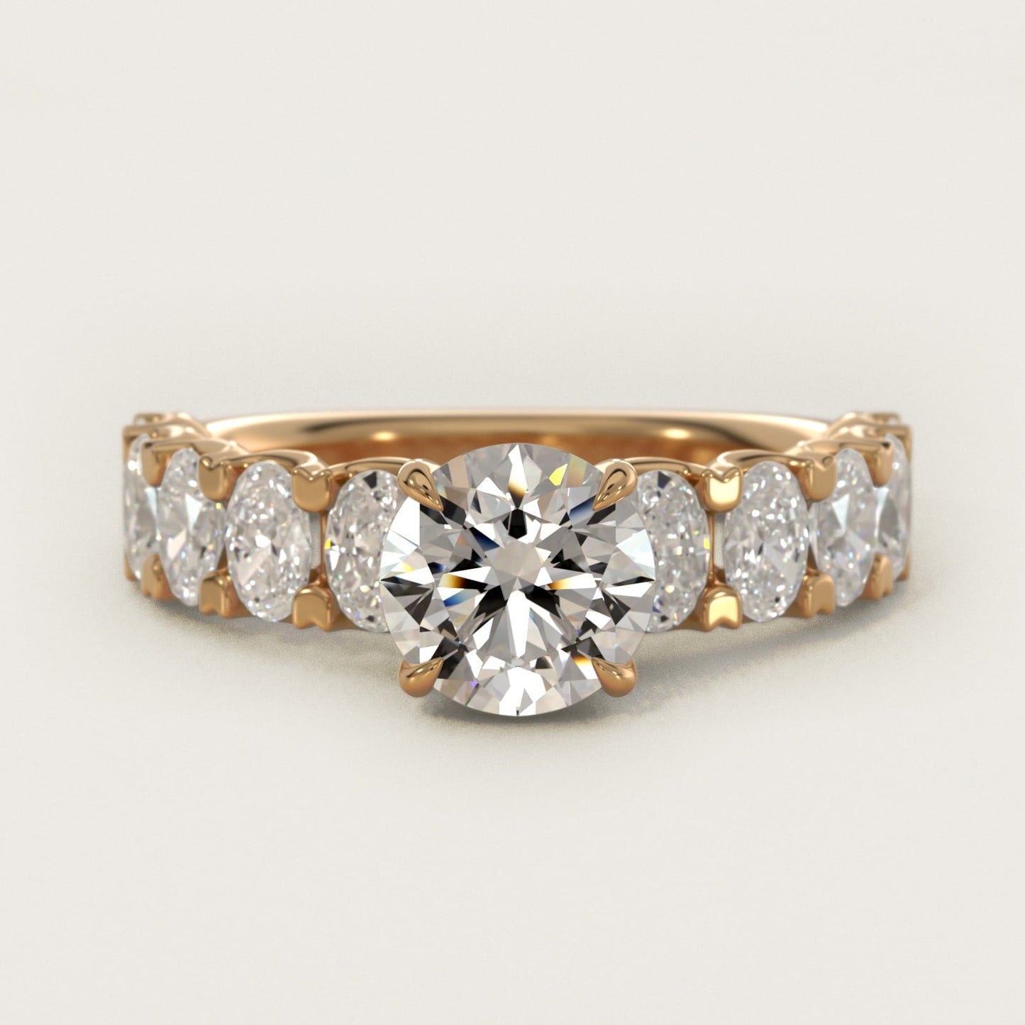 Oval-Cut Diamond Engagement Ring in 18k Yellow Gold - Round Center