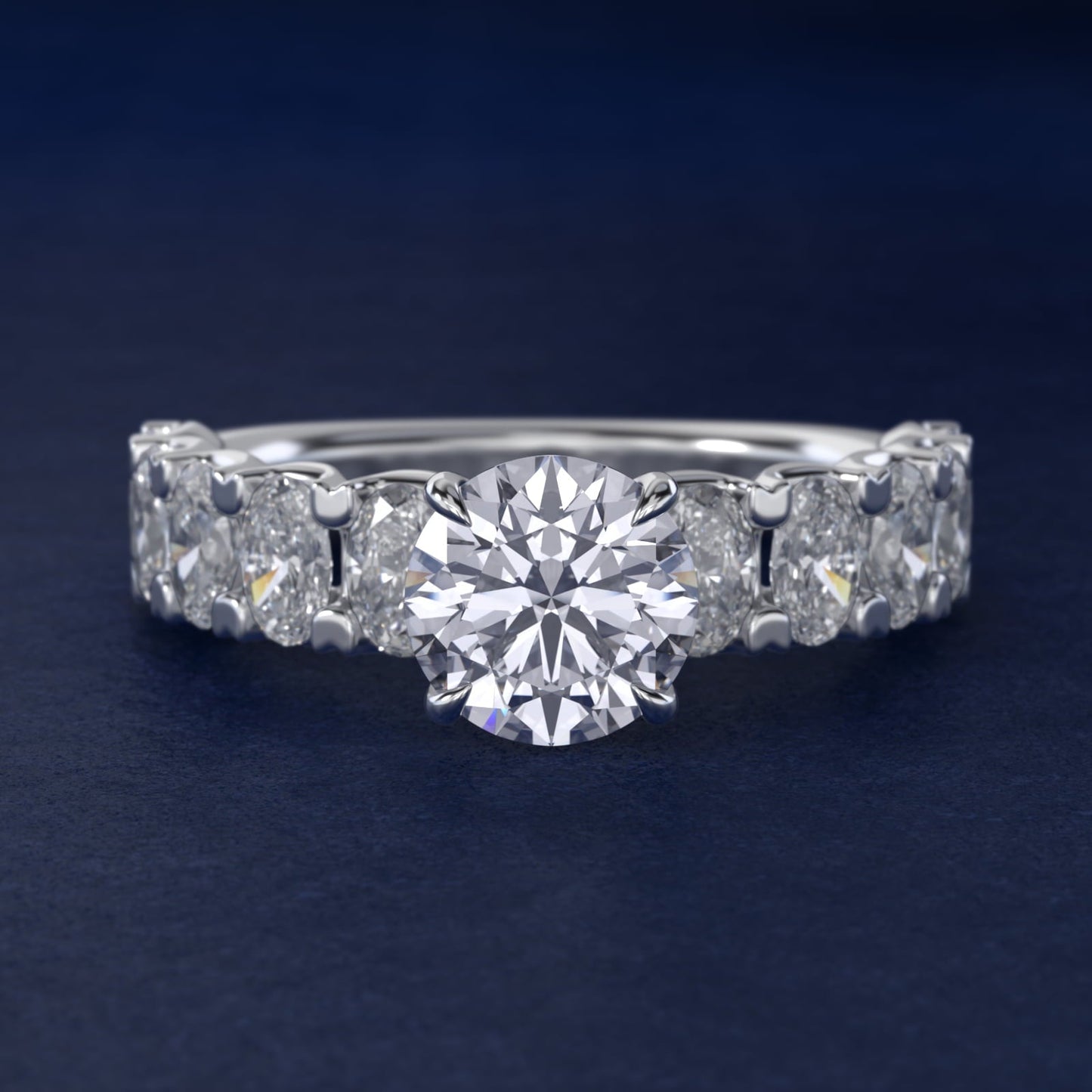 Oval-Cut Diamond Engagement Ring in Platinum - Round Center
