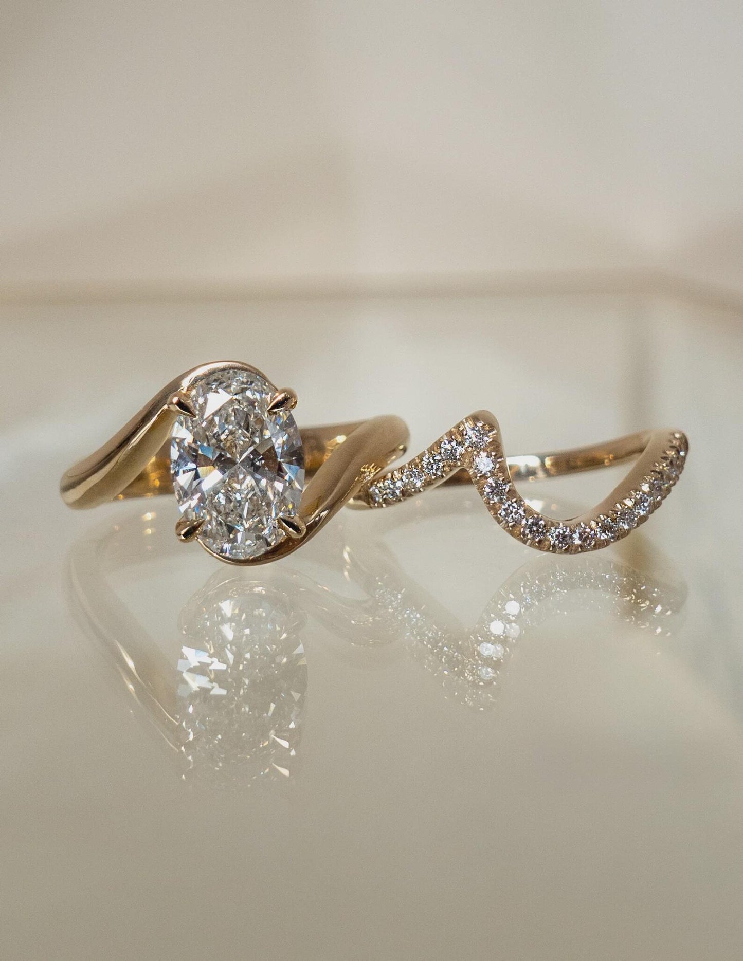 Oval Diamond Engagement Ring with Pavé Band | Elegant Gold Bridal Ring