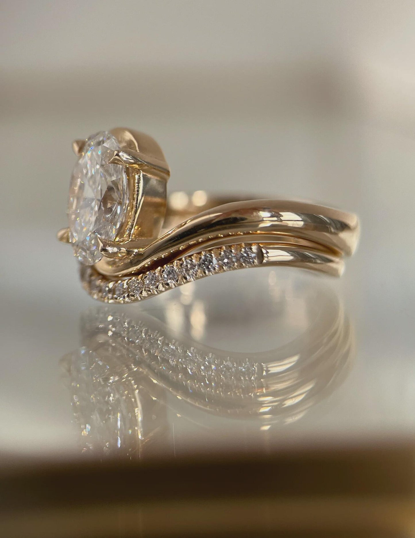 Oval Diamond Engagement Ring with Pavé Band | Elegant Gold Bridal Ring