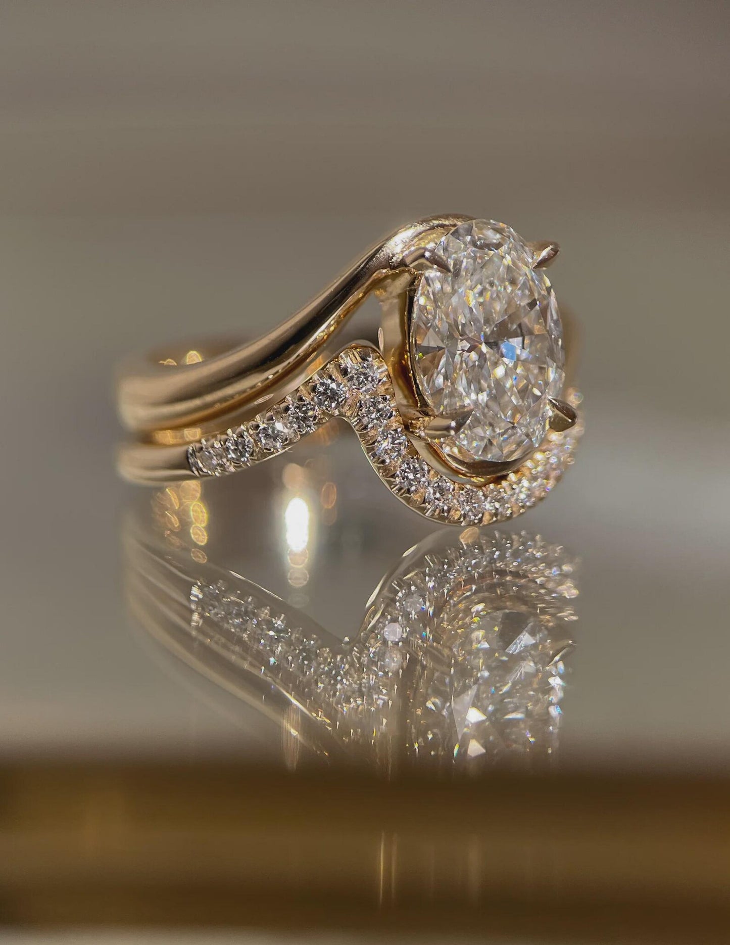 Oval Diamond Engagement Ring with Pavé Band | Elegant Gold Bridal Ring
