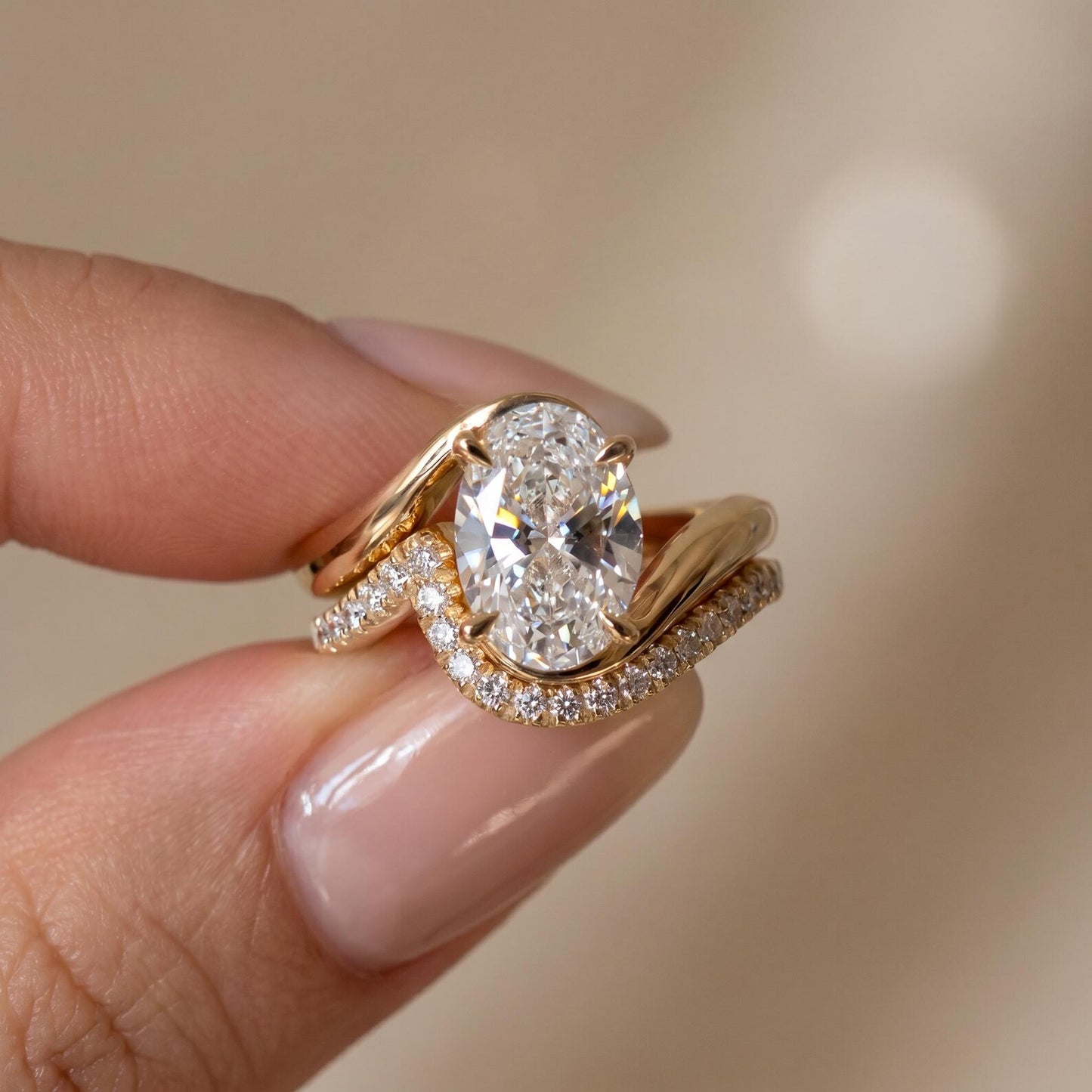 Oval Diamond Engagement Ring with Pavé Band | Elegant Gold Bridal Ring