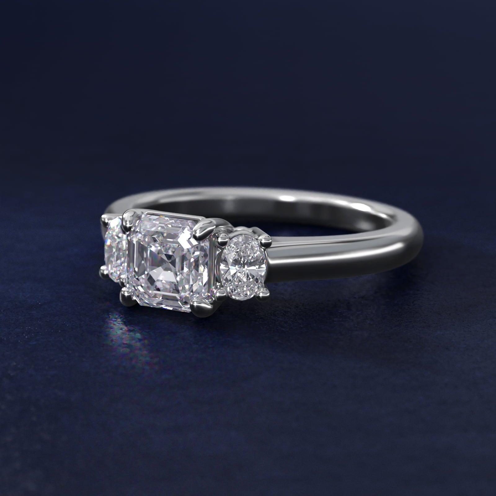 Oval Three-Stone Diamond Engagement Ring in 14k White Gold (1/3 ct. tw.) - Asscher Center