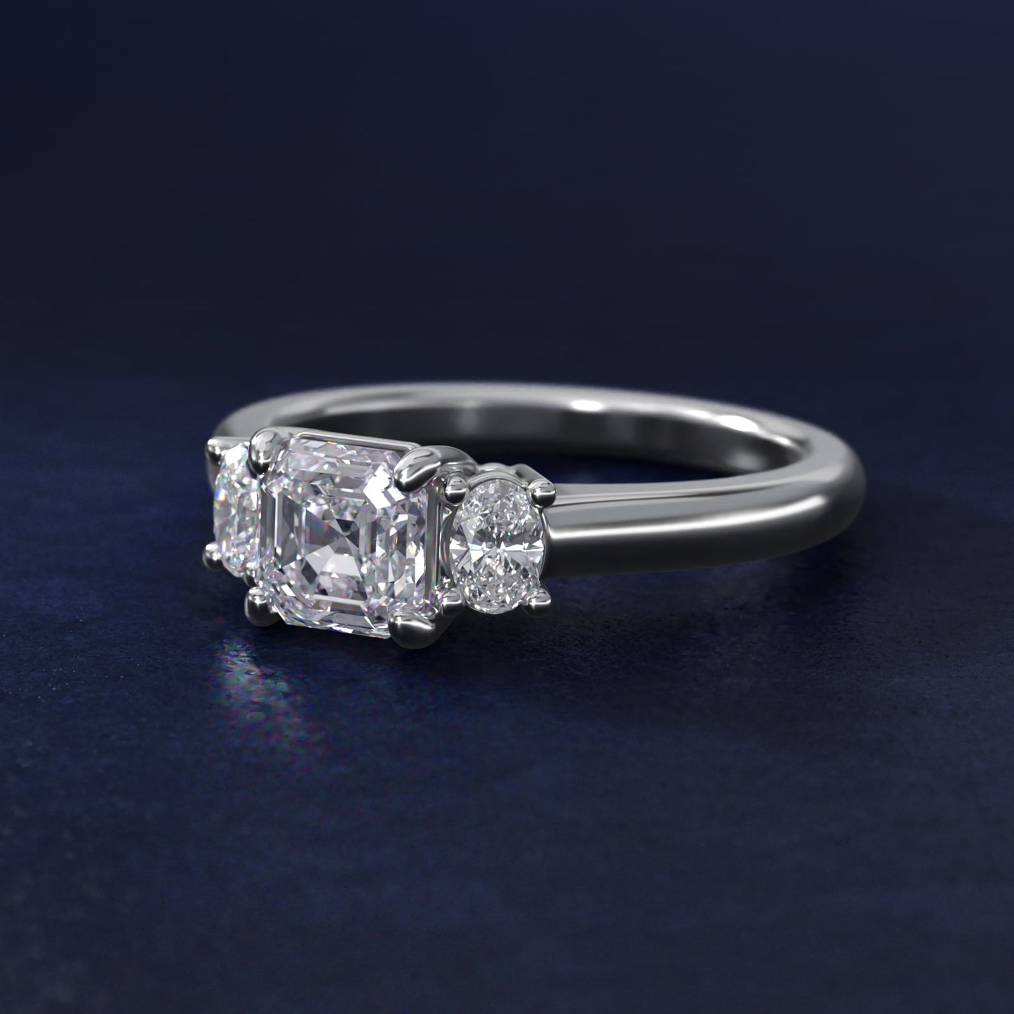 Oval Three-Stone Diamond Engagement Ring in 18k White Gold (1/3 ct. tw.) - Asscher Center