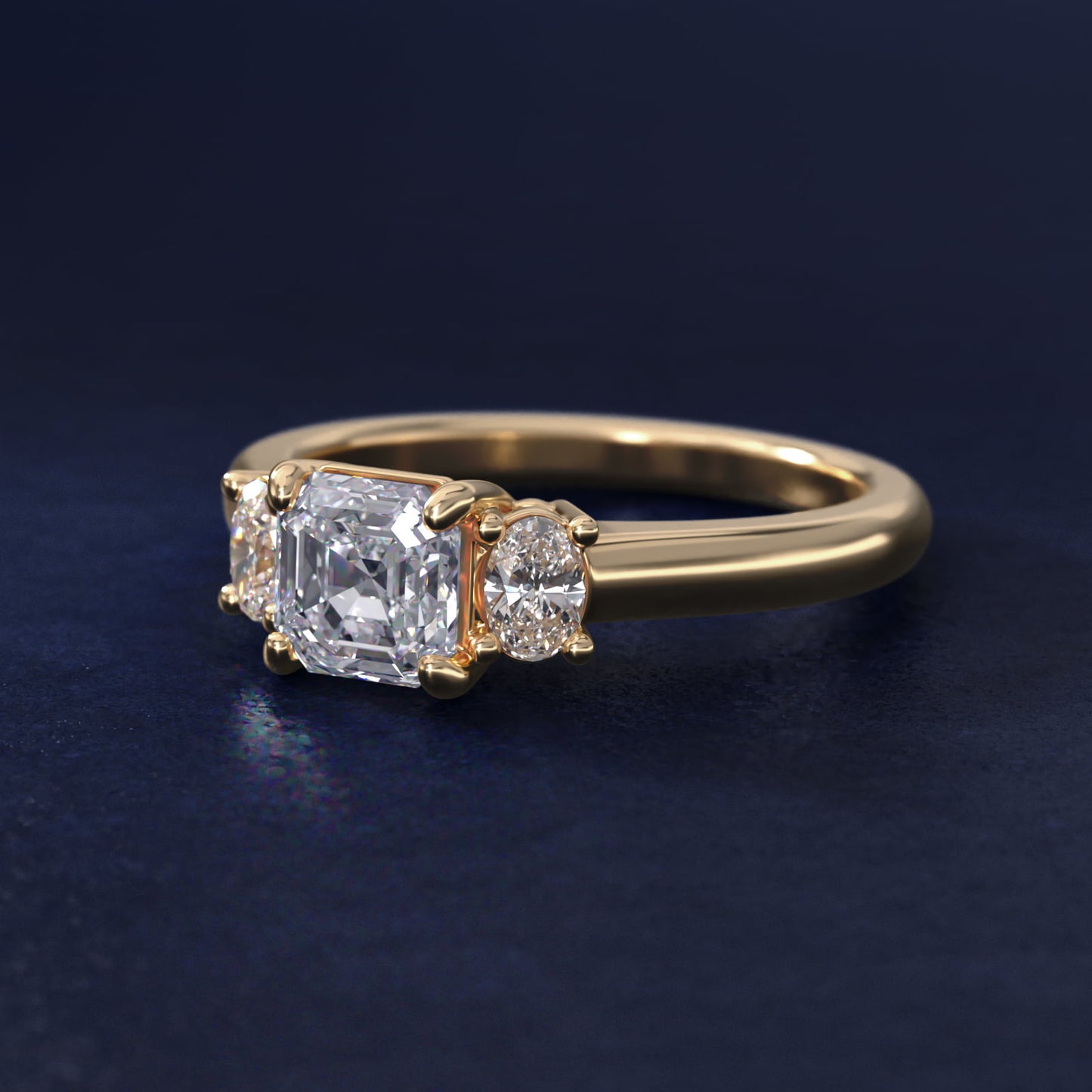 Oval Three-Stone Diamond Engagement Ring in 14K Yellow Gold (1/3 ct. tw.) - Asscher Center