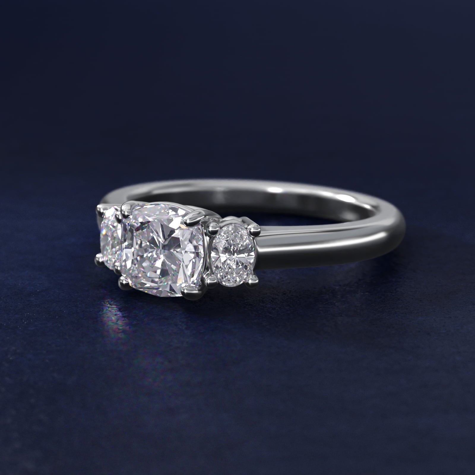 Oval Three-Stone Diamond Engagement Ring in 14k White Gold (1/3 ct. tw.) - Cushion Center