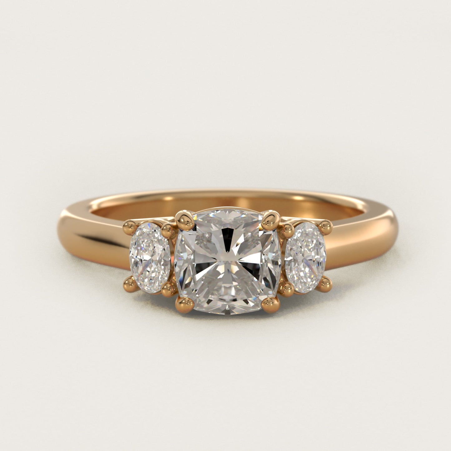 Oval Three-Stone Diamond Engagement Ring in 18k Yellow Gold (1/3 ct. tw.) - Cushion Center