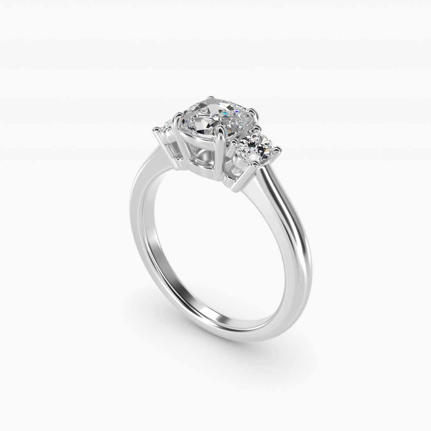 Oval Three-Stone Diamond Engagement Ring in Platinum (1/3 ct. tw.) - Cushion Center