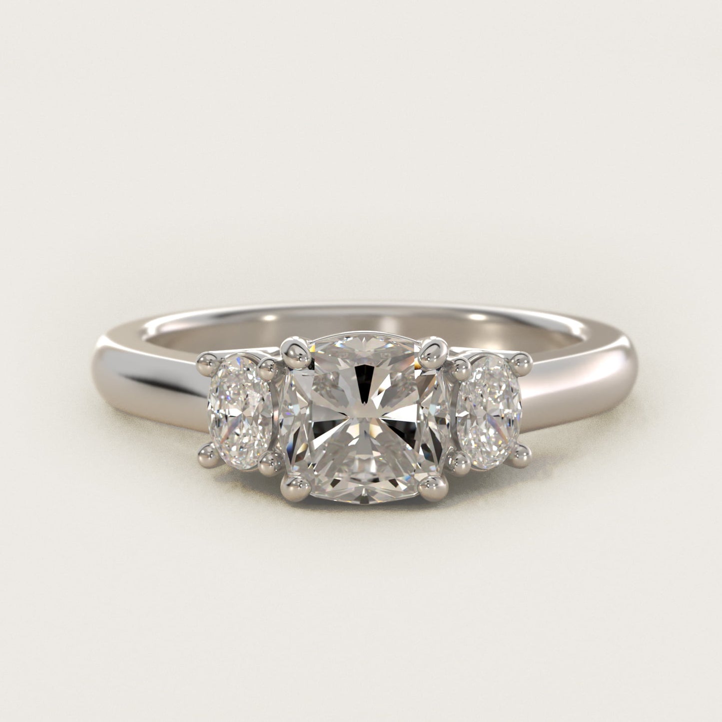 Oval Three-Stone Diamond Engagement Ring in Platinum (1/3 ct. tw.) - Cushion Center