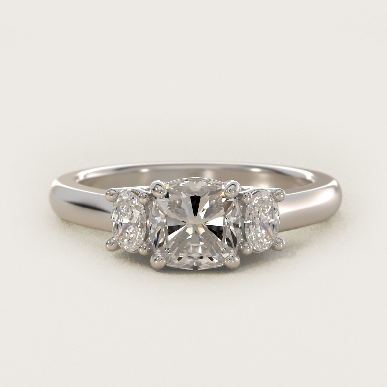 Oval Three-Stone Diamond Engagement Ring in Platinum (1/3 ct. tw.) - Cushion Center