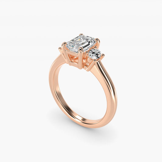 Oval Three-Stone Diamond Engagement Ring in 14k Rose Gold (1/3 ct. tw.) - Emerald Center