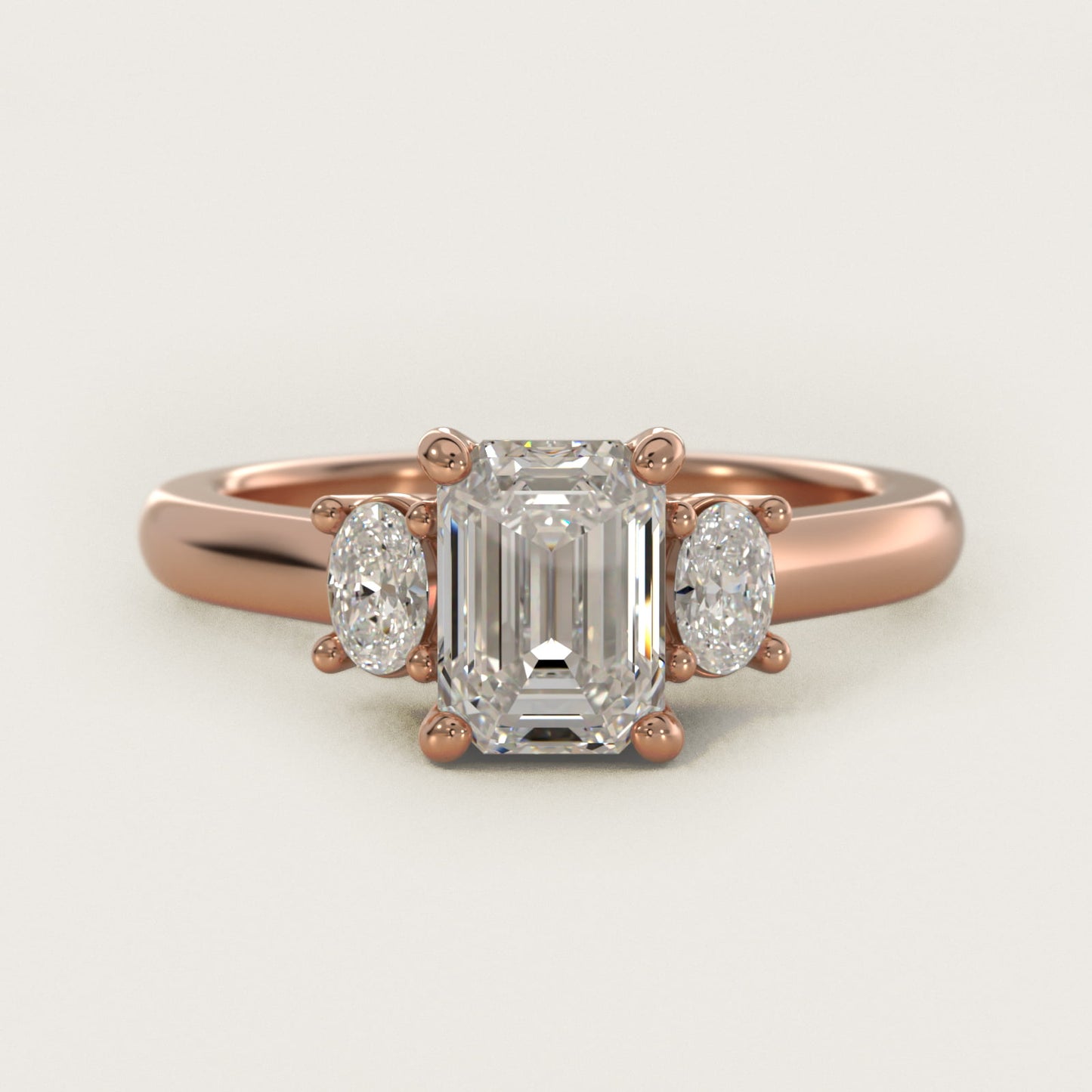 Oval Three-Stone Diamond Engagement Ring in 14k Rose Gold (1/3 ct. tw.) - Emerald Center