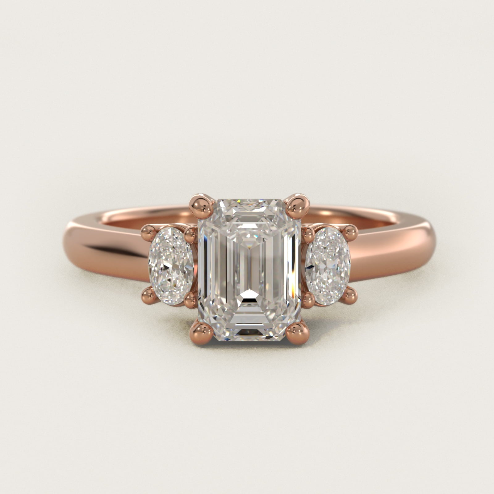 Oval Three-Stone Diamond Engagement Ring in 18k Rose Gold (1/3 ct. tw.) - Emerald Center