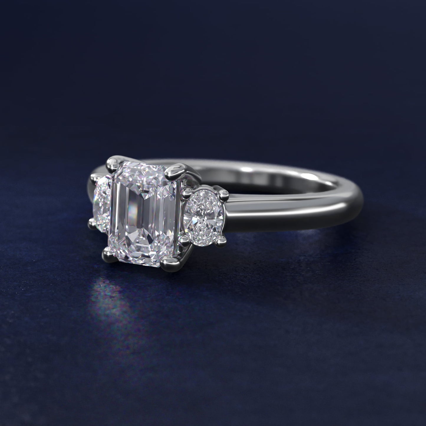 Oval Three-Stone Diamond Engagement Ring in 18k White Gold (1/3 ct. tw.) - Emerald Center