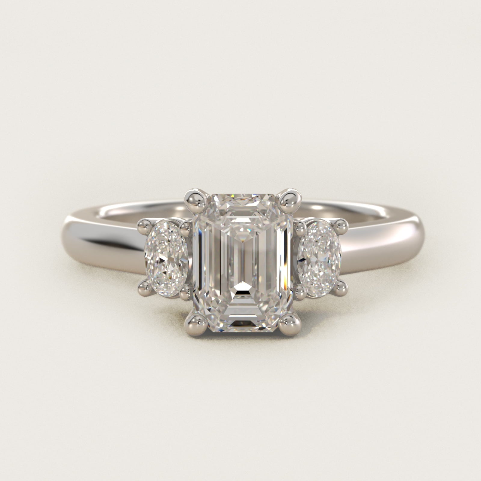 Oval Three-Stone Diamond Engagement Ring in 14k White Gold (1/3 ct. tw.) - Emerald Center