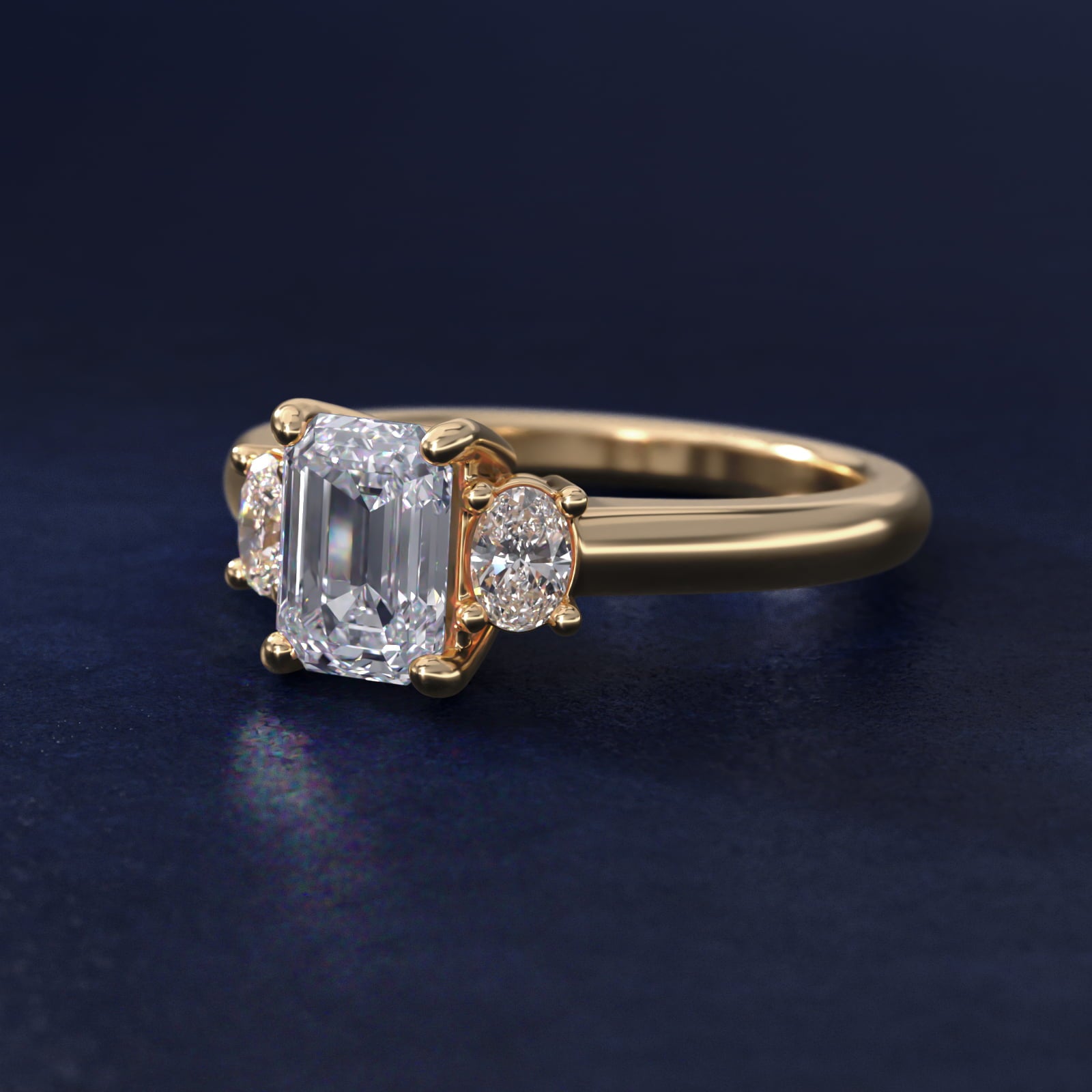 Oval Three-Stone Diamond Engagement Ring in 14K Yellow Gold (1/3 ct. tw.) - Emerald Center